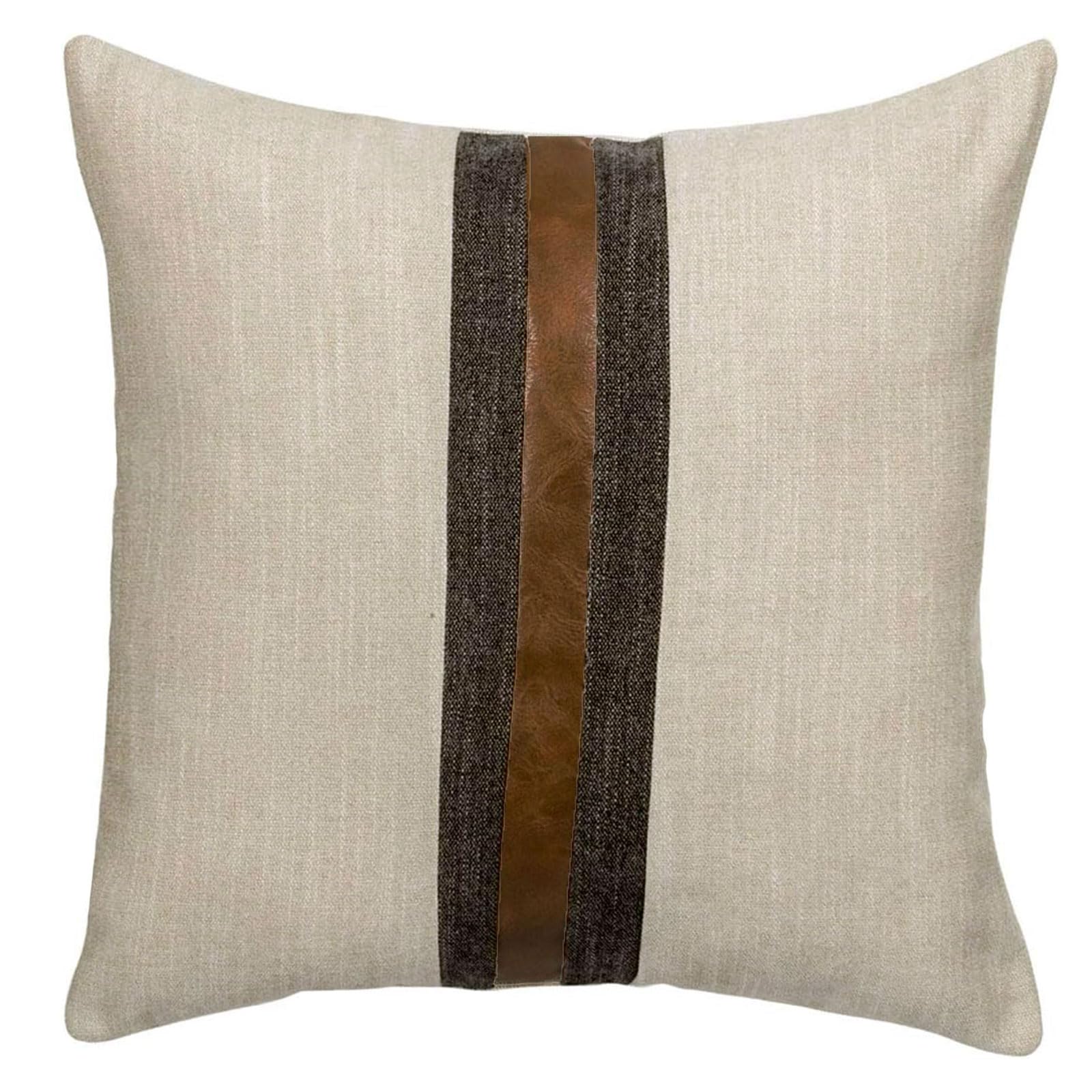 BOYSUM 18x18 Inch Faux Leather Throw Pillow Covers - Farmhouse Decorative Accent Pillows for Outdoor, Couch, Sofa & Bed - Modern Home Decor in Beige & Brown - Perfect for Living Room, Patio & Bedroom Styling