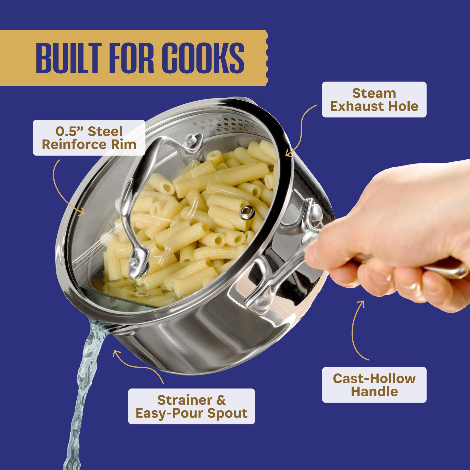 Premium 11-Piece Stainless Steel Cookware Set - 3-Ply Clad Induction Compatible Pots & Pans with Glass Lids | Oven & Dishwasher Safe | Non-Toxic PFOA/PTFE/PFOS Free 18/8 Chef-Grade Kitchen Essentials for Home Cooking, Meal Prep & Professional Chefs