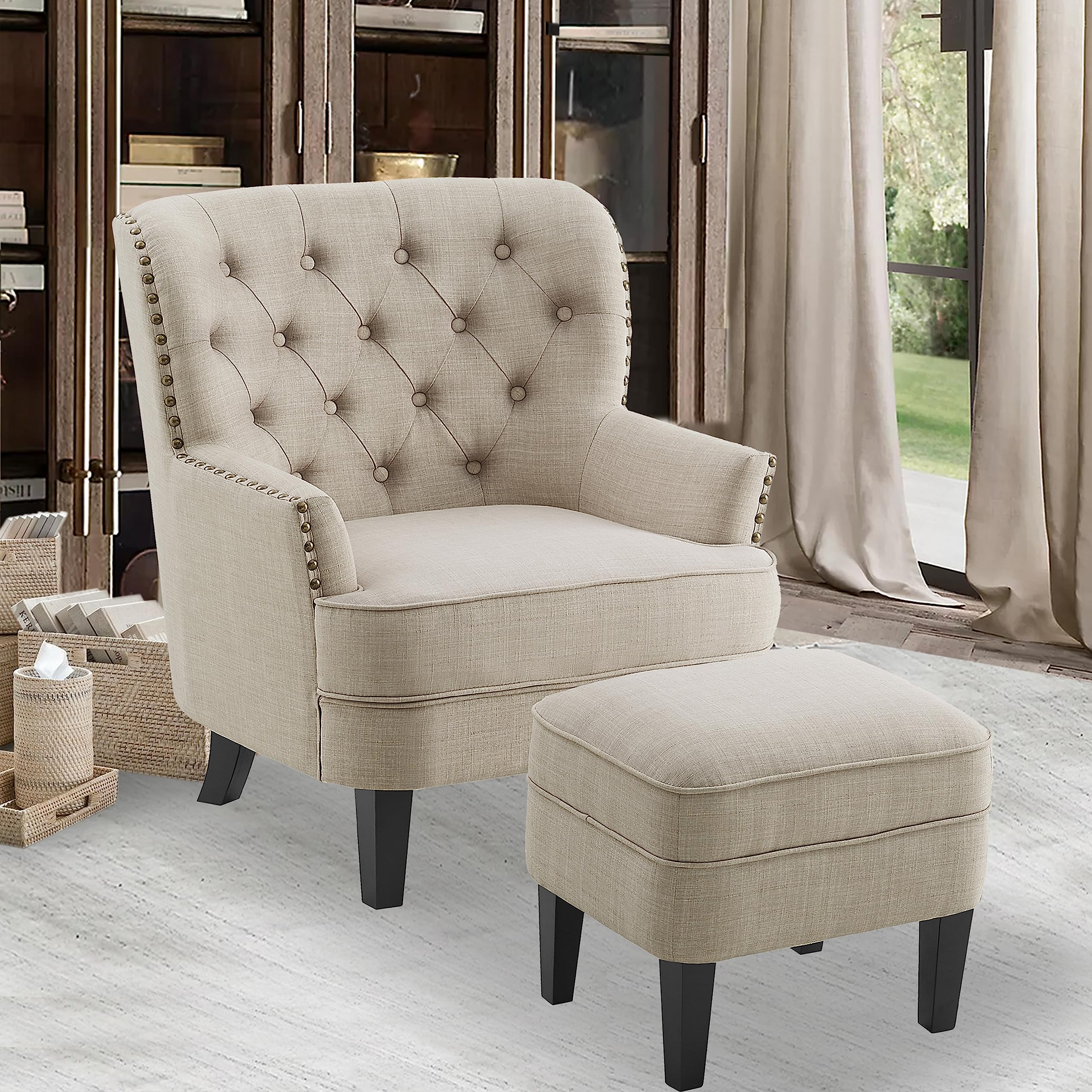 Rosevera Sausalito Mid-Century Modern Accent Chair with Ottoman - Comfortable Armchair for Reading & Lounge - Perfect for Living Room, Bedroom, Small Spaces, Apartments & Studios - Cozy Seating Solution for Relaxing, Entertaining Guests or Enjoying Coffee Breaks