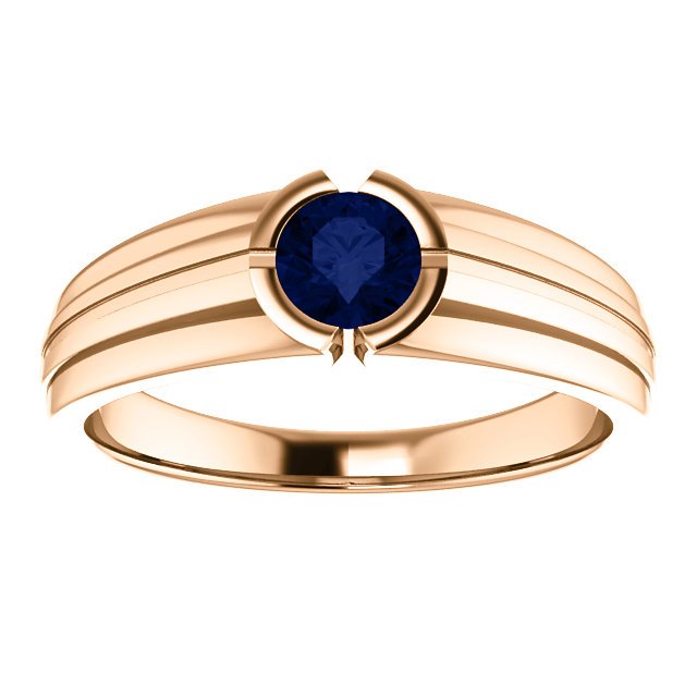 14K Gold Blue Sapphire Solitaire Ring for Men - 0.60 Carat Bezel Set Gemstone Wedding Band - Perfect for Engagement, Anniversary & Special Occasions