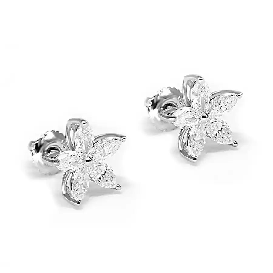1.50 Carat Marquise Cut Diamond Flower Earrings for Women - Elegant Dangle Earrings for Weddings, Parties & Special Occasions