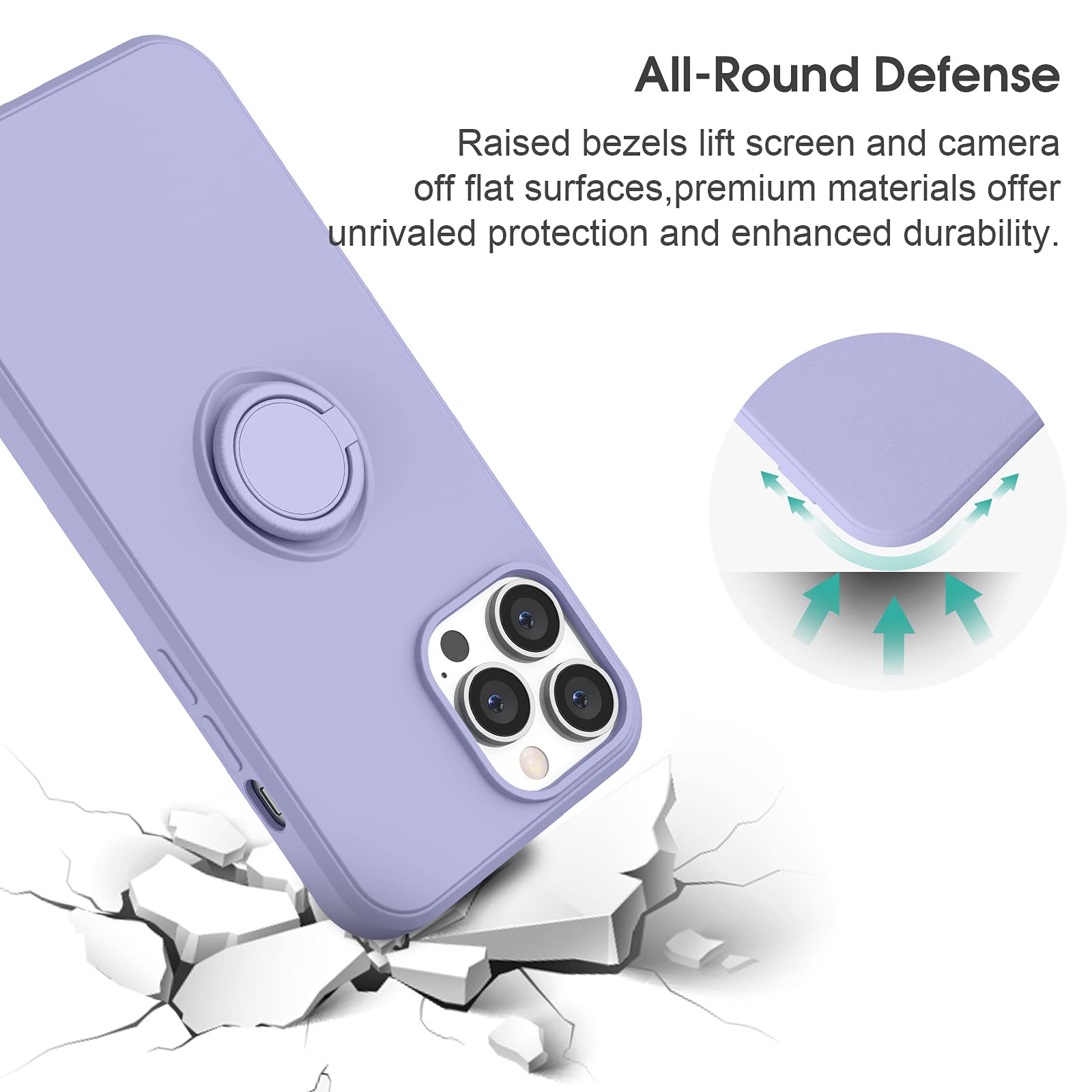 Abitku iPhone 13 Pro Max Case (6.7 inch 2021) - Premium Silicone Cover with 360° Ring Kickstand & Magnetic Car Mount Support | Includes Microfiber Cloth | Full Body Protection | Purple | Perfect for Work, Travel & Daily Use