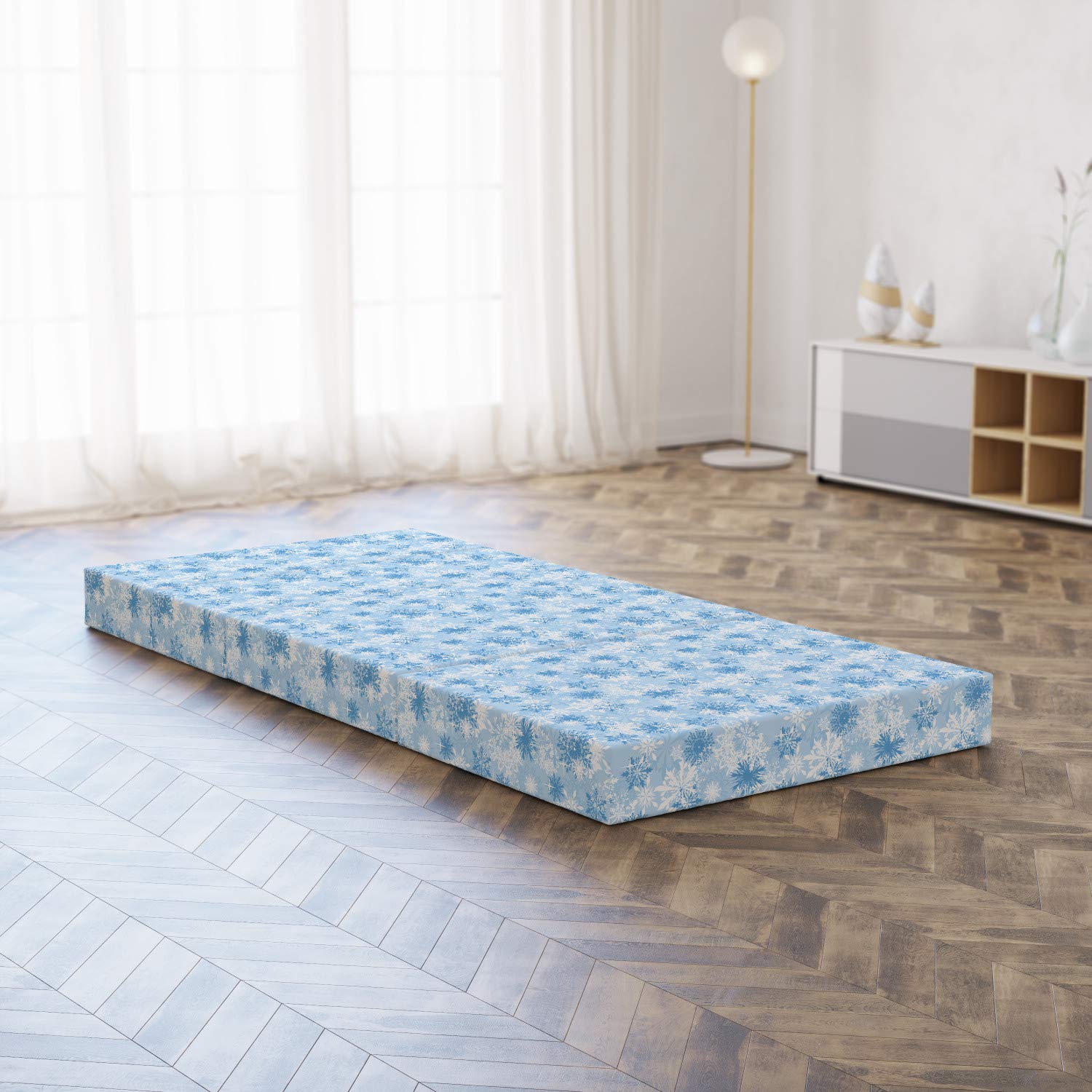 Ambesonne Snowflake Foldable Mattress - Christmas Holiday Guest Bed - 74.8