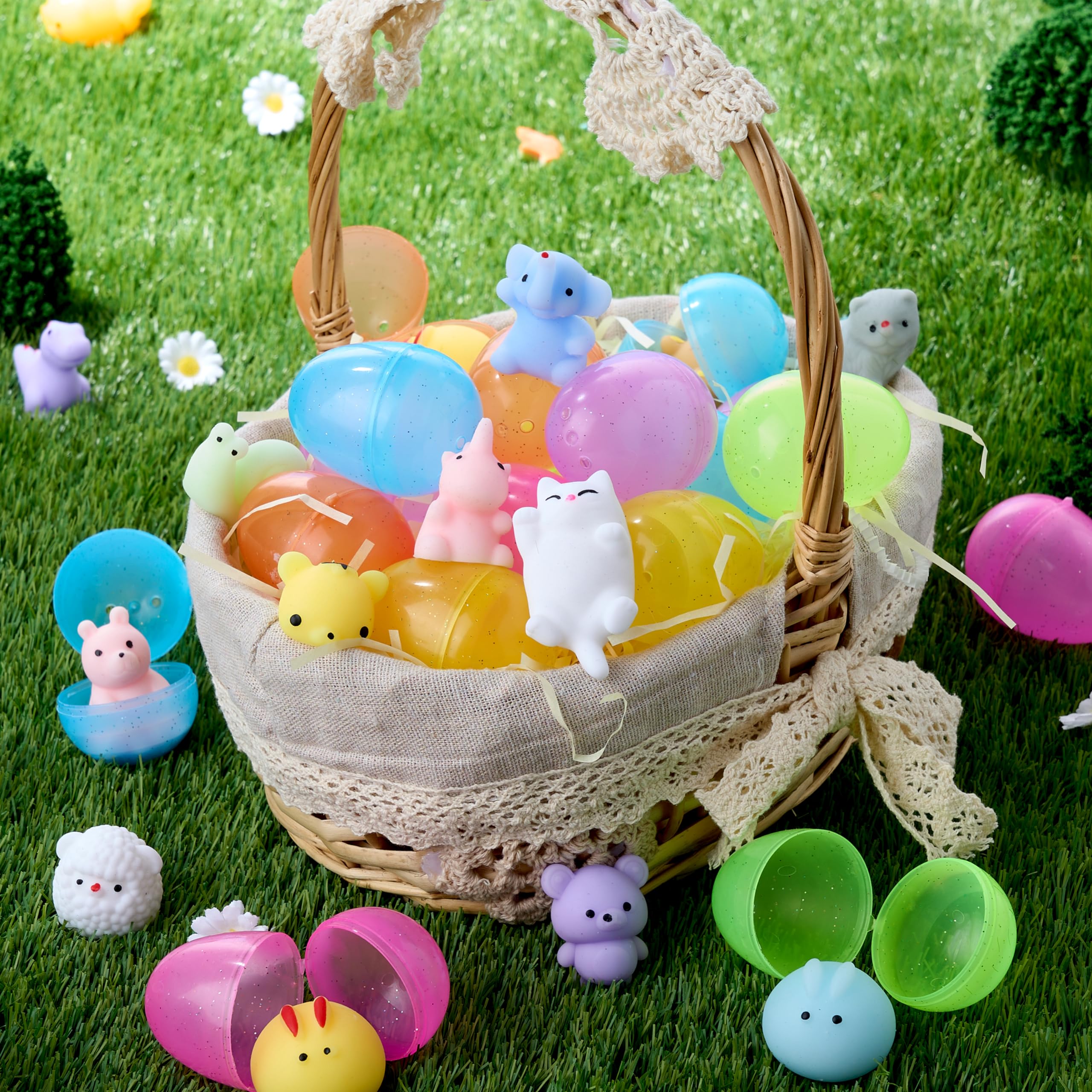 JOYIN 24 Pcs Easter Eggs with Mochi Squishy Toys - Animal Stress Relief Fidget Toys for Easter Basket Fillers, Kids Party Favors & Classroom Prizes - Perfect for Easter Egg Hunts, Birthday Parties & School Rewards
