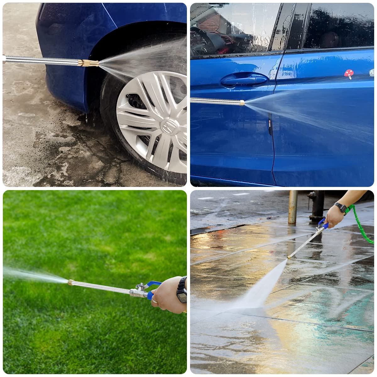 Hydro Jet Power Washer Gun with 3 Nozzle Attachments - High Pressure Water Spray Wand for Patio, Sidewalk, Car, Window & Garden Cleaning (Blue) | Perfect for Outdoor Home Maintenance and Vehicle Washing