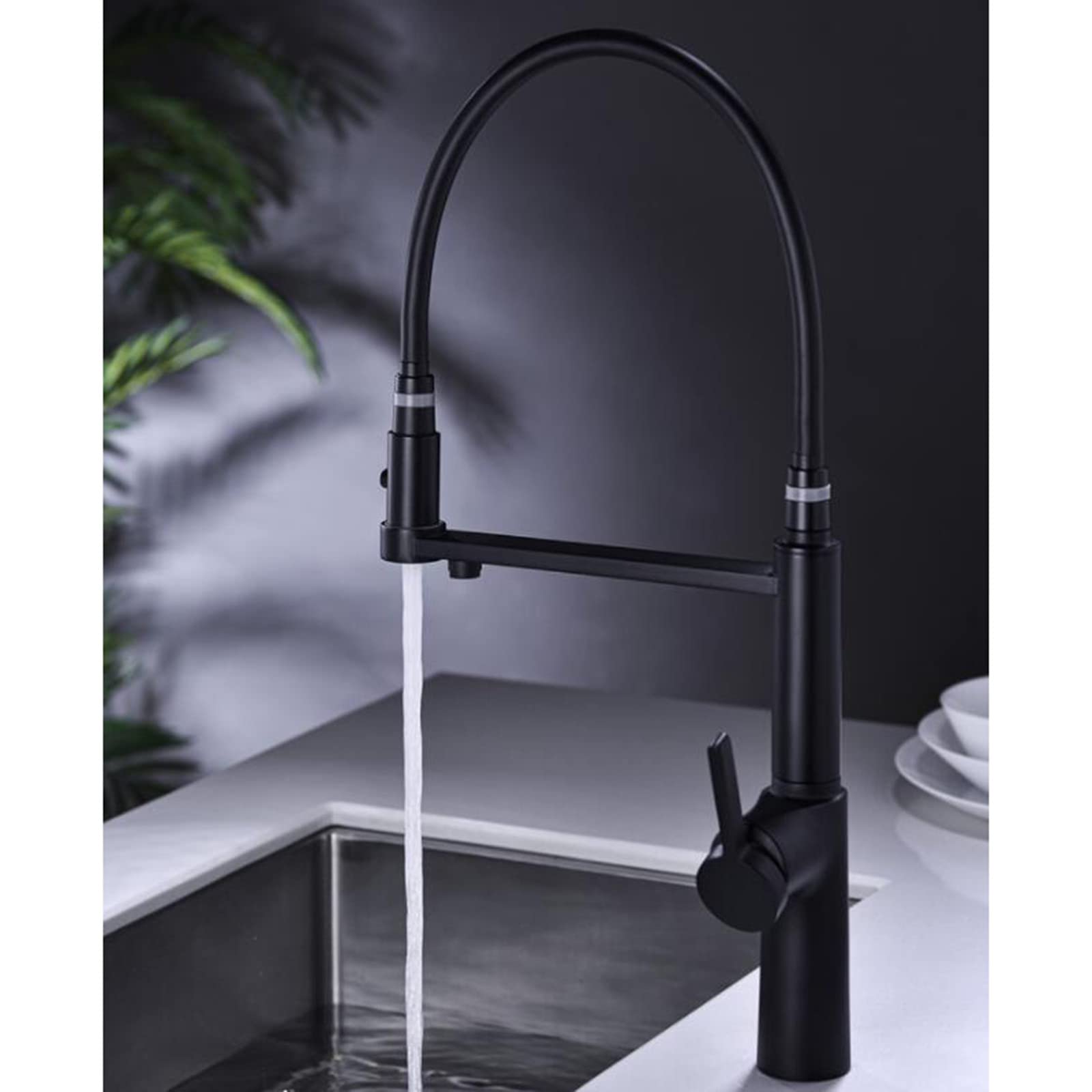 3-Way Black Brass Kitchen Faucet with Swivel Spout - 3-in-1 Multi-Function Pull Down Sink Faucet for Modern Home, Restaurant & Commercial Use