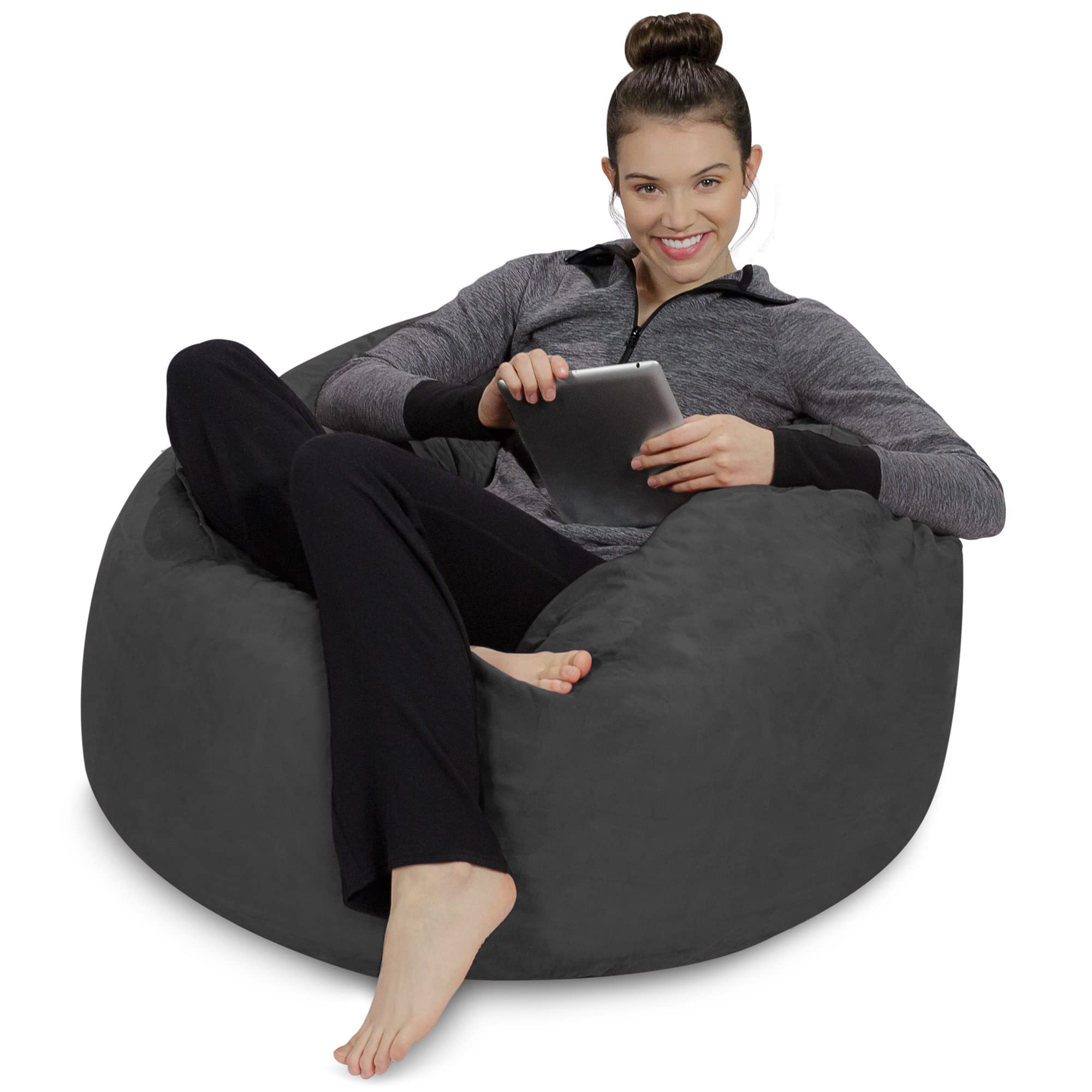 3' Memory Foam Sofa Sack Bean Bag Chair - Soft Microfiber Cover in Microsuede Gray | Comfortable Medium Size for Living Room, Bedroom & Game Room | Perfect for Relaxing, Gaming & Lounging