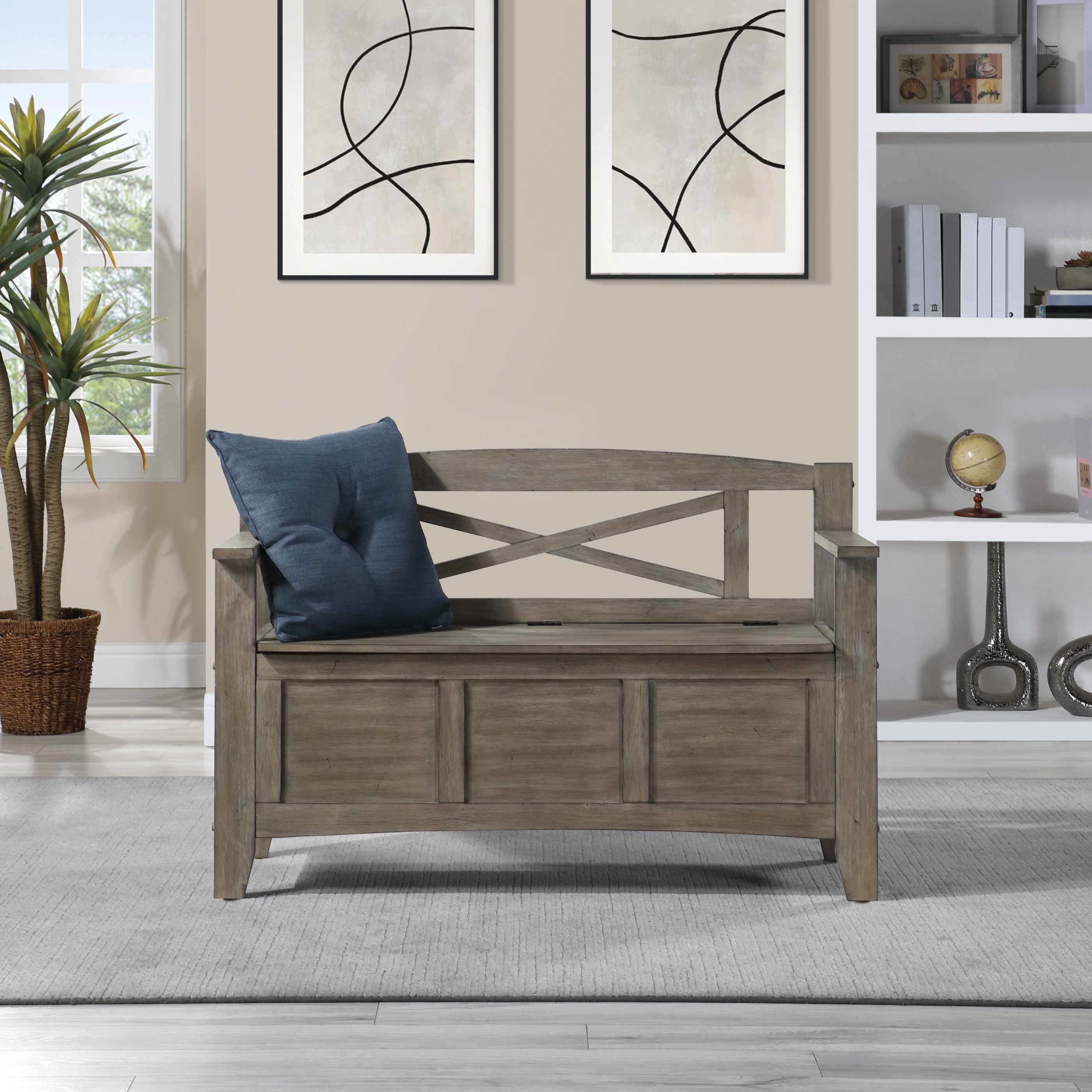 OSP Designs Modern Metro Entryway Bench in Black - Stylish and Durable Hallway Seating for Small Spaces [MET42] - Perfect for Entryways, Hallways, and Mudrooms