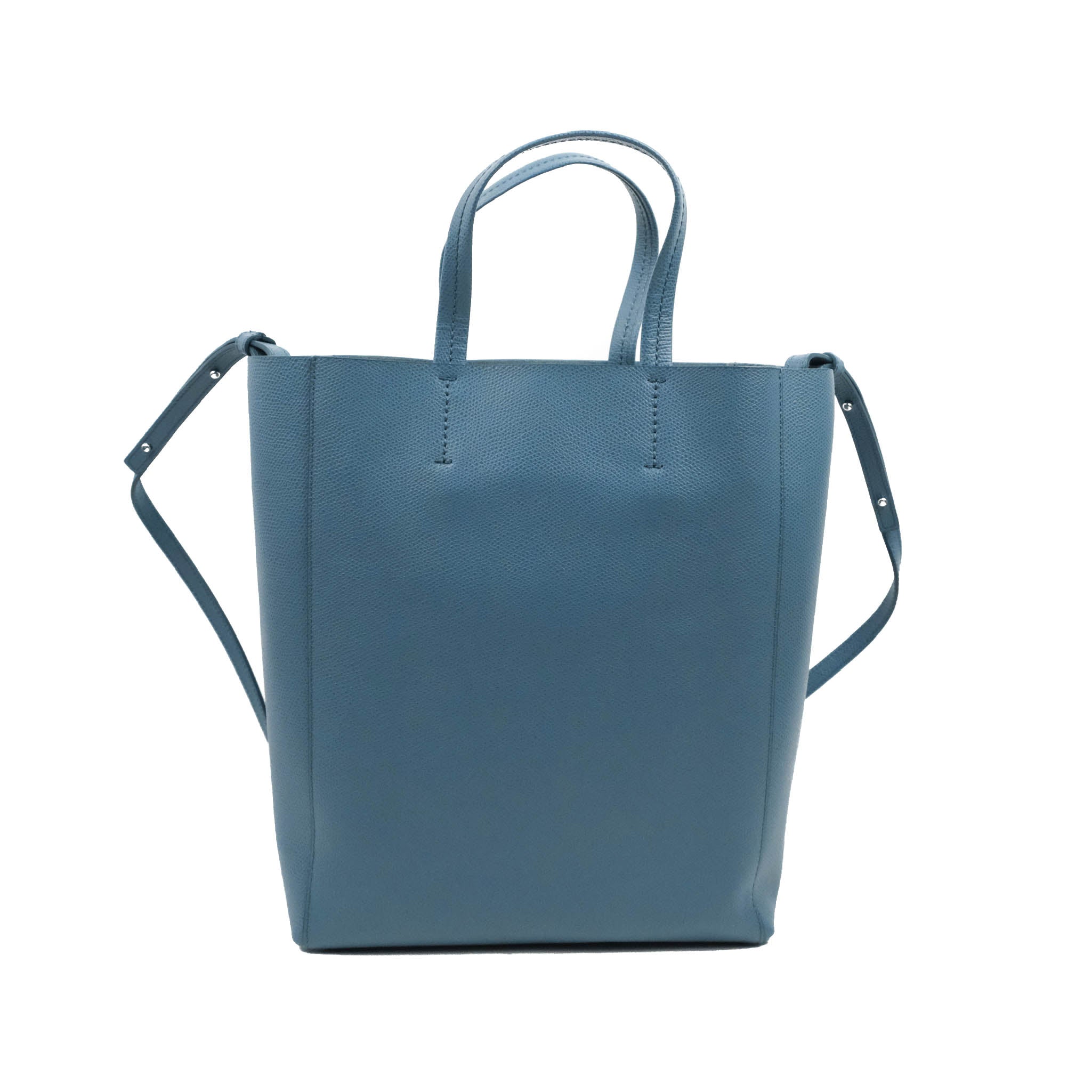 Celine Small Vertical Cabas Tote Bag in Blue Grained Calfskin Leather with Silver Hardware - Perfect for Work, Travel & Everyday Use