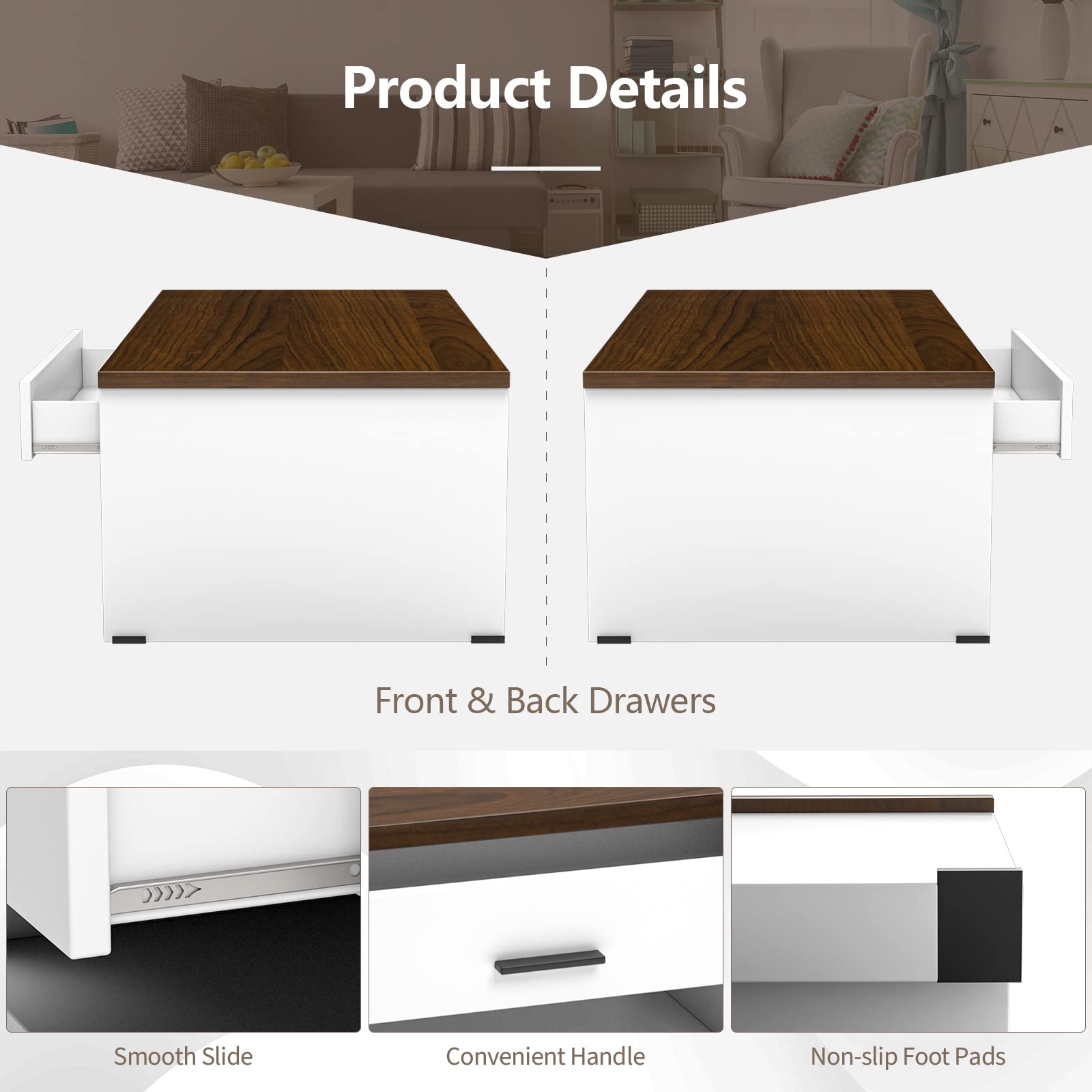 Giantex Modern Coffee Table with Drawers & Open Storage, Rectangular Center Table for Living Room, Bedroom, Office - Brown & White - Perfect for Small Spaces, Home Decor & Entertaining Guests