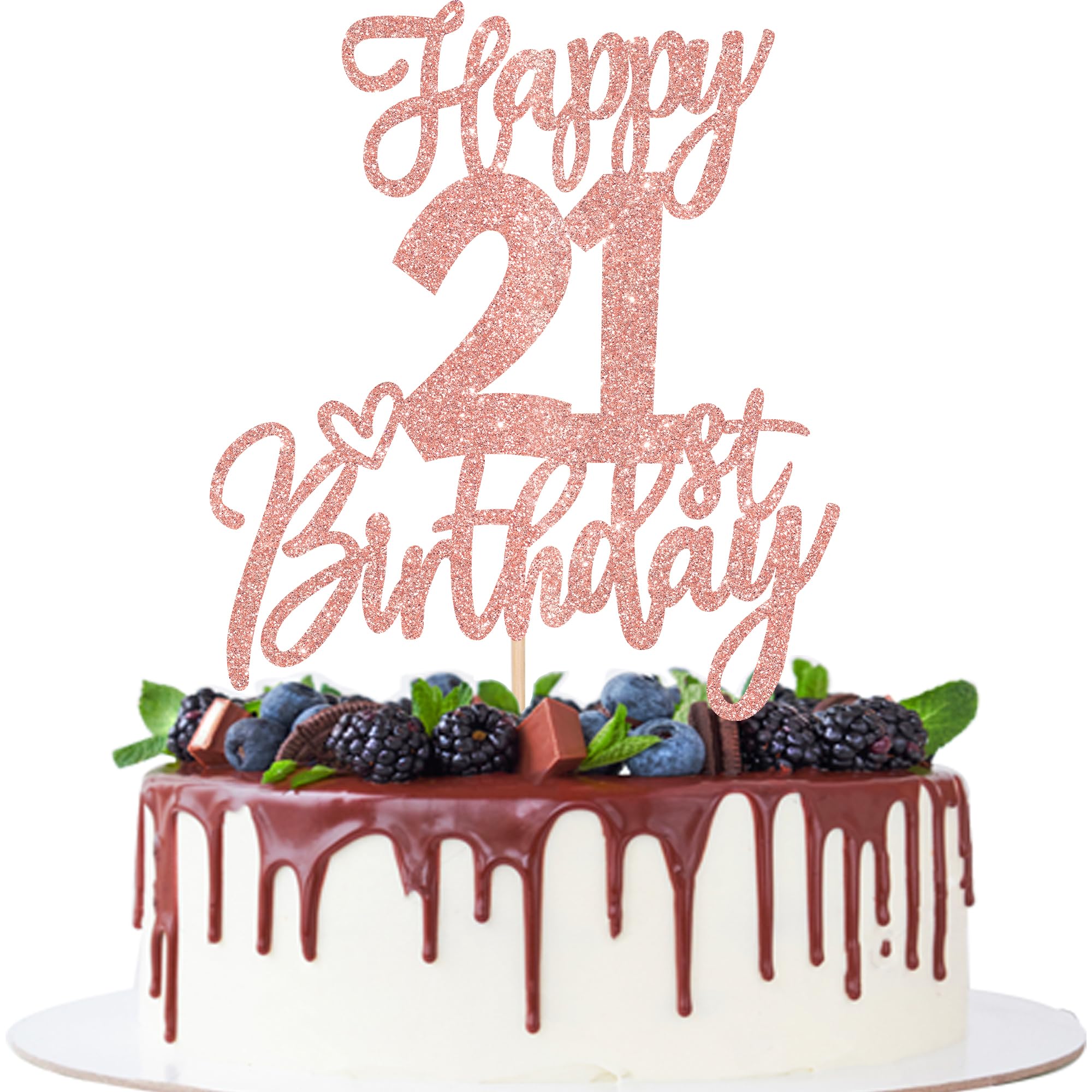 1 PCS Happy 21st Birthday Cake Topper - Glitter Cheers to 21 Years Cake Decor, Rose Gold Twenty One Cake Pick for 21st Birthday Party Supplies | Perfect for Anniversary Celebrations, Milestone Parties & Festive Decorations