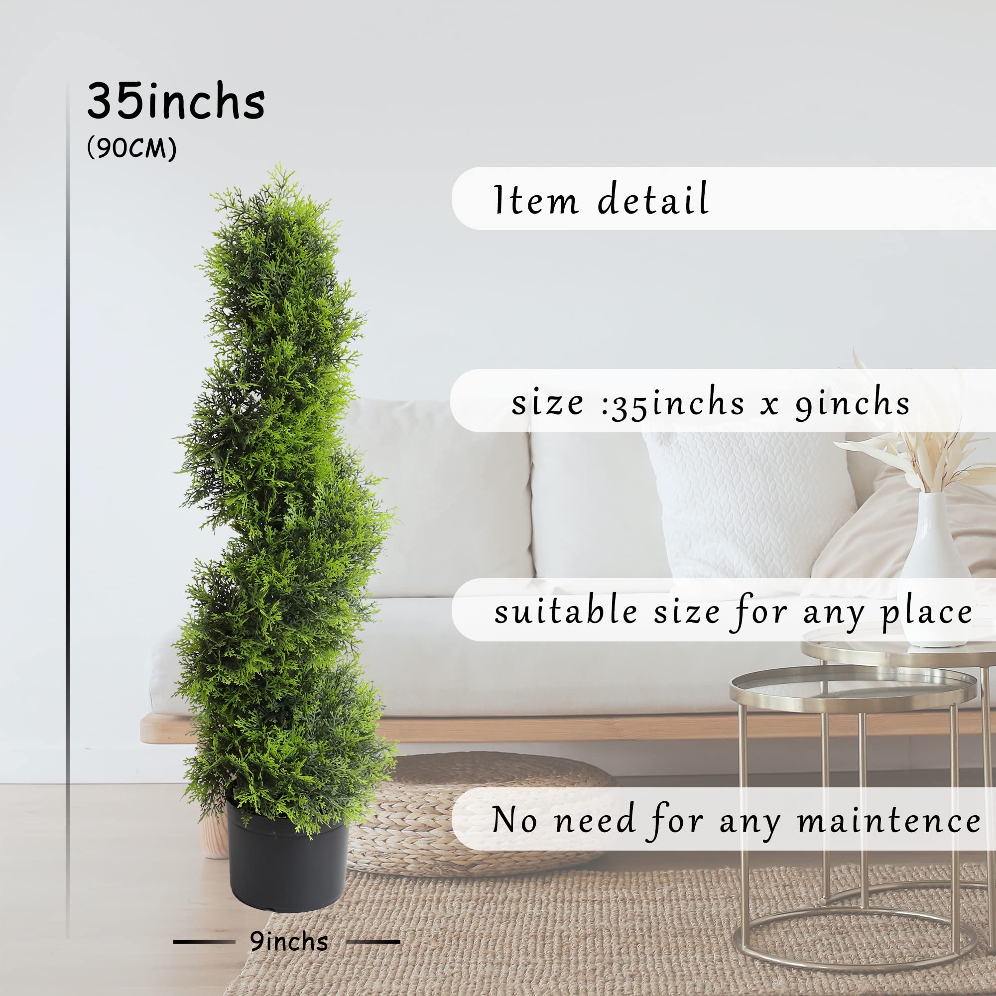 2 Pack 3Ft/35inch Spiral Topiary Artificial Cypress Trees - Indoor/Outdoor Fake Plants for Front Door, Porch, Patio & Garden Decor | UV Resistant & Weatherproof