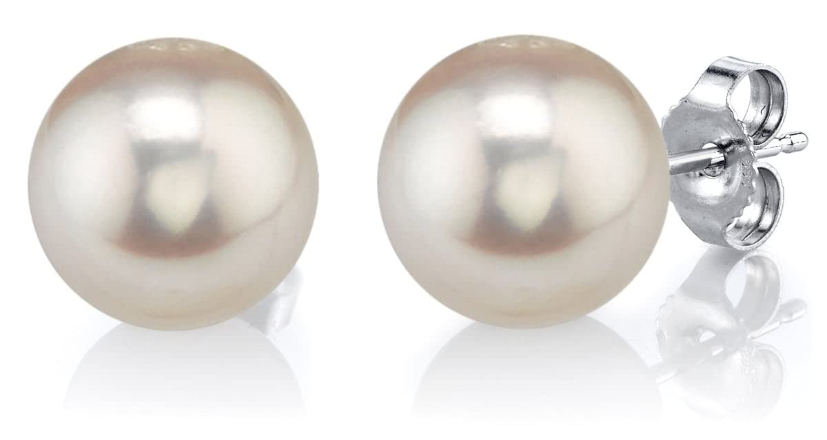 AAAA Quality 14K Gold Plated 7mm Sterling Silver White Freshwater Pearl Earrings for Women | Hypoallergenic Real Cultured Pearl Jewelry - Perfect Gift for Christmas, Anniversary & Special Occasions | Elegant for Weddings, Parties & Office Wear