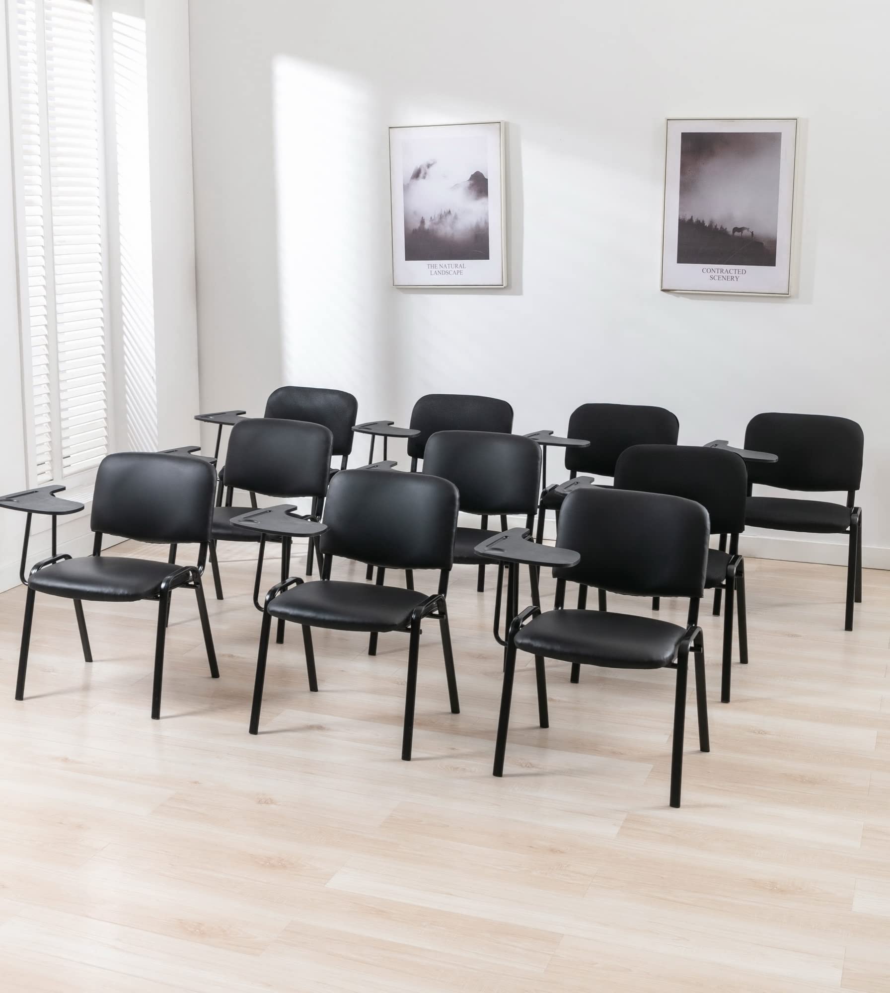 Stackable Vinyl Leather Waiting Room Chairs with Tablet Arm - 5-Pack Black Student Chairs for Classroom, Office, Conference Room & Meeting Room | Durable & Space-Saving Seating Solution for Schools, Hospitals & Reception Areas