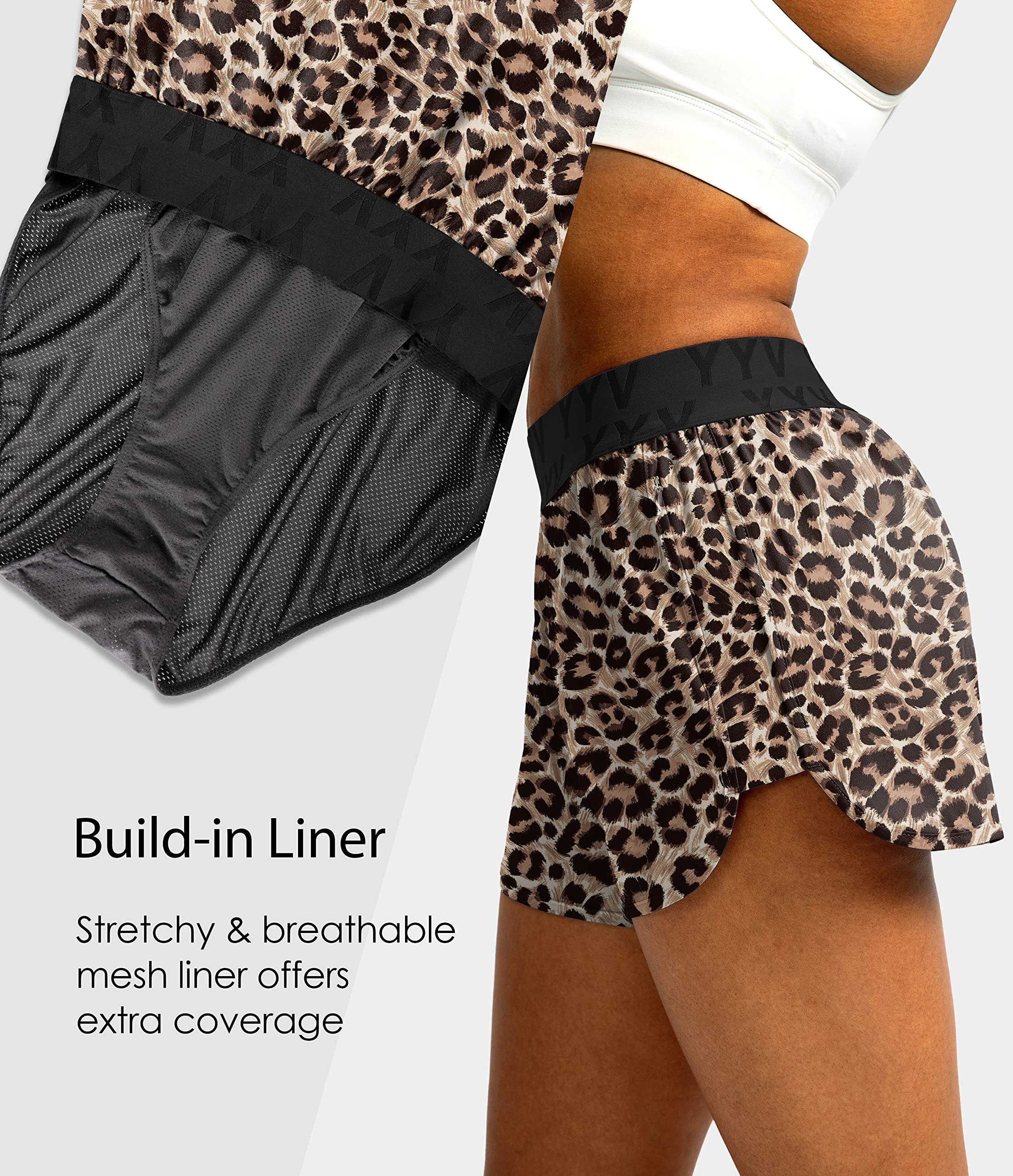 YYV Women's Running Shorts with Zipper Pockets - Quick-Dry Elastic Waist Athletic Gym Shorts with Liner - Perfect for Jogging, Workouts & Yoga