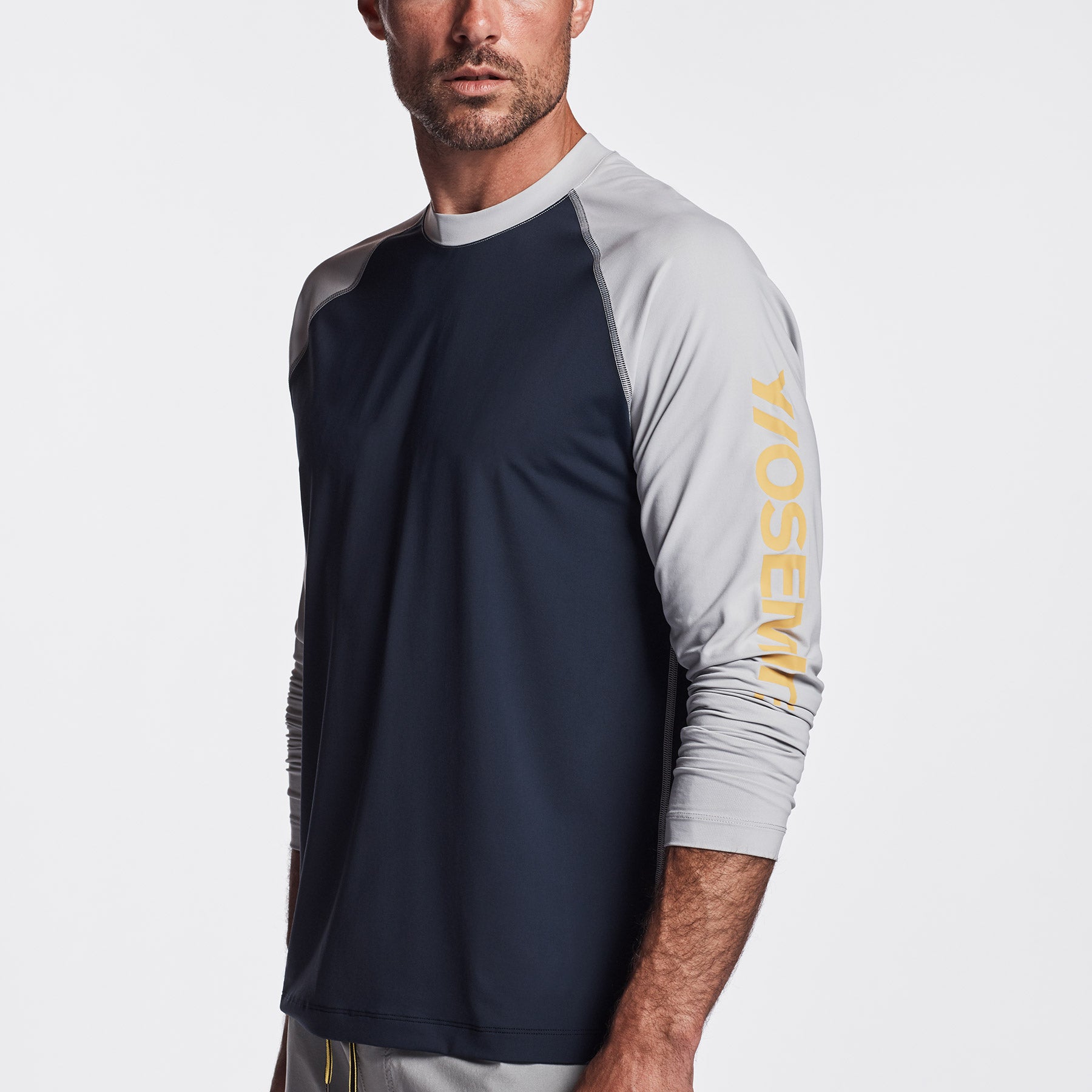 High-Performance Graphic Knit Raglan T-Shirt - Deep Navy & Steel Gray | Gym, Workout & Casual Wear