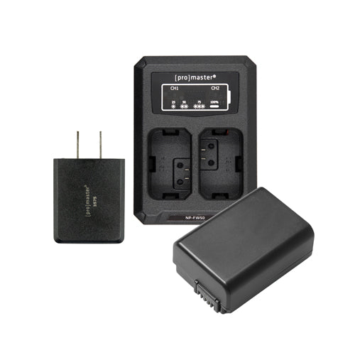 Promaster NP-FW50 Battery & Dual USB Charger Kit for Sony Cameras - Perfect for Travel, Vlogging, and Professional Photography