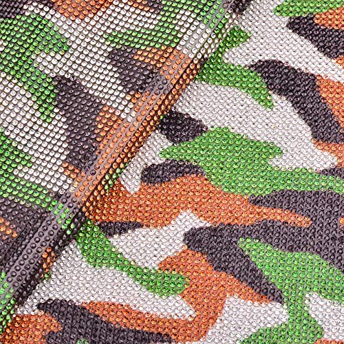 Xuccus JUNAO 24x40cm Self-Adhesive Rhinestone Mesh Banding - Hotfix Crystal AB Glitter Strass Ribbon for DIY Crafts, Car Decoration, Clothing & Accessories (Camouflage Green)