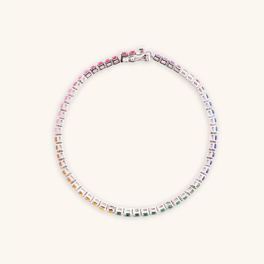 Elegant Rainbow Tennis Bracelet for Women - 14K Gold Plated Cubic Zirconia Stackable Bracelet - Perfect for Weddings, Parties & Everyday Wear