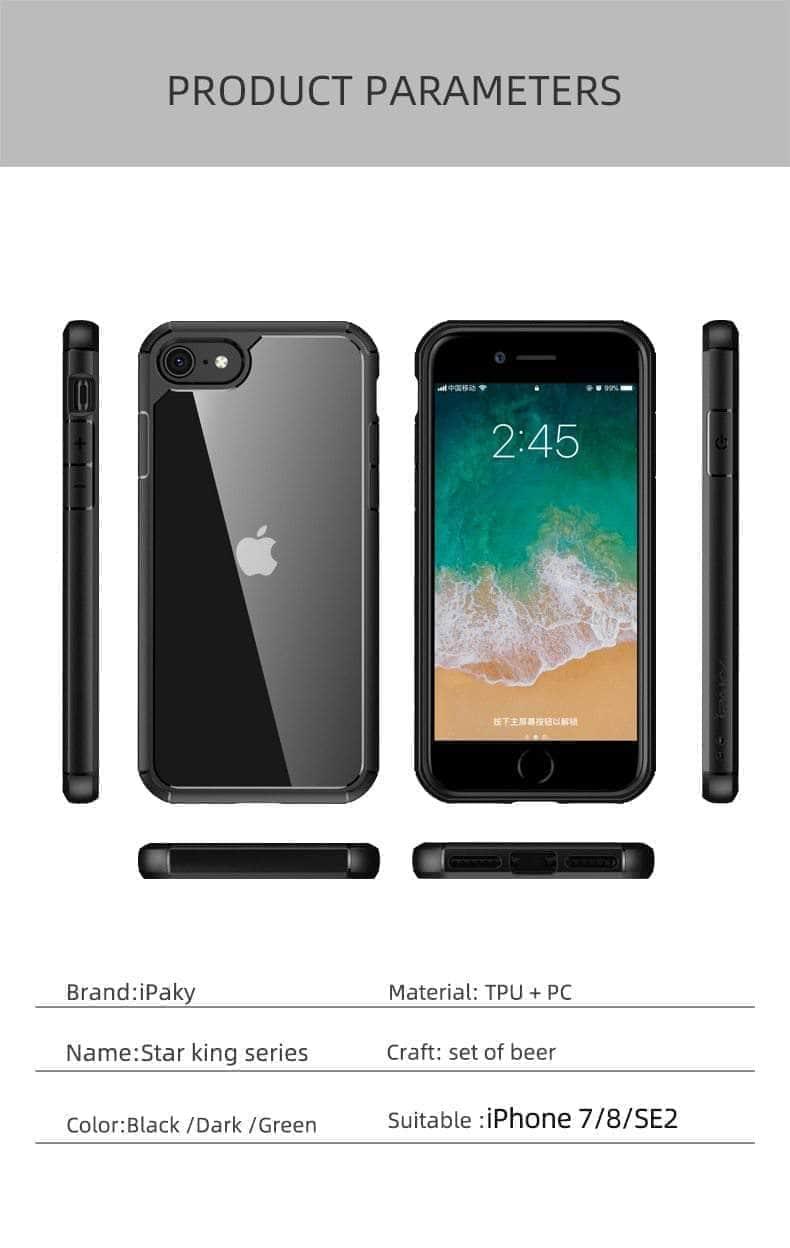 Shockproof iPhone SE 2020 Case - Clear Hard PC Back & Soft TPU Bumper - Protective Cover for Everyday Use, Travel, and Outdoor Activities
