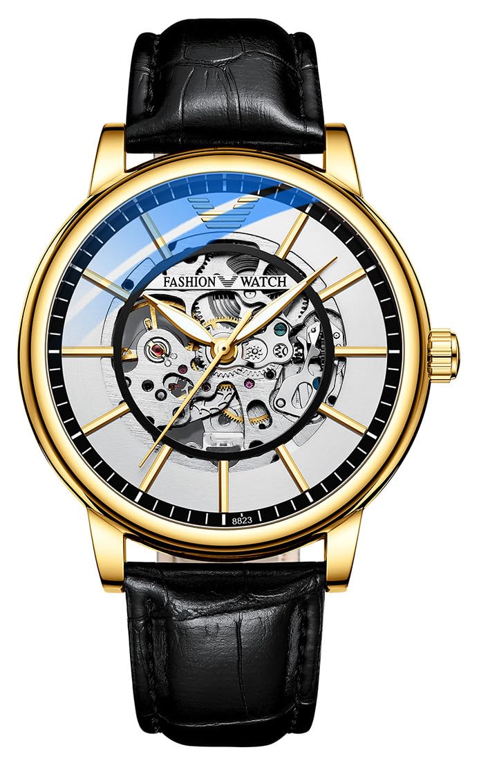 Reginald Men's Automatic Mechanical Watch - Waterproof Tourbillon Skeleton Leather Strap Business Dress Watch for Men | Perfect for Office, Formal Events & Gifting