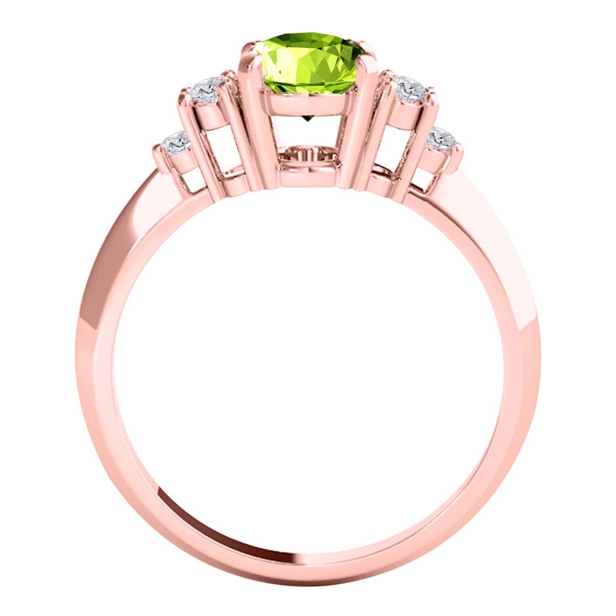 1.55 Carat 10K Rose Gold Peridot & White Diamond Seven Stone Ring - Elegant Valentine's Day Gift for Her, Anniversary Present, Bridal Jewelry, Engagement Ring Alternative