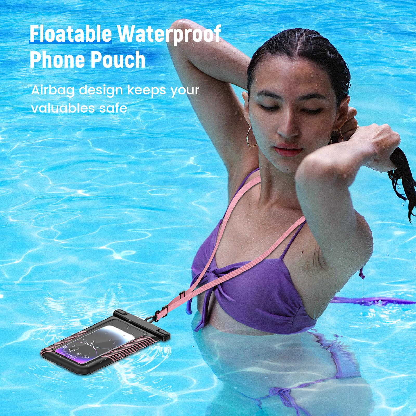 2 Pack IPX8 Waterproof Phone Pouch - Floating Dry Bag for iPhone 15/14/13 Pro Max & Galaxy S24/S23/S22 (Up to 9.0