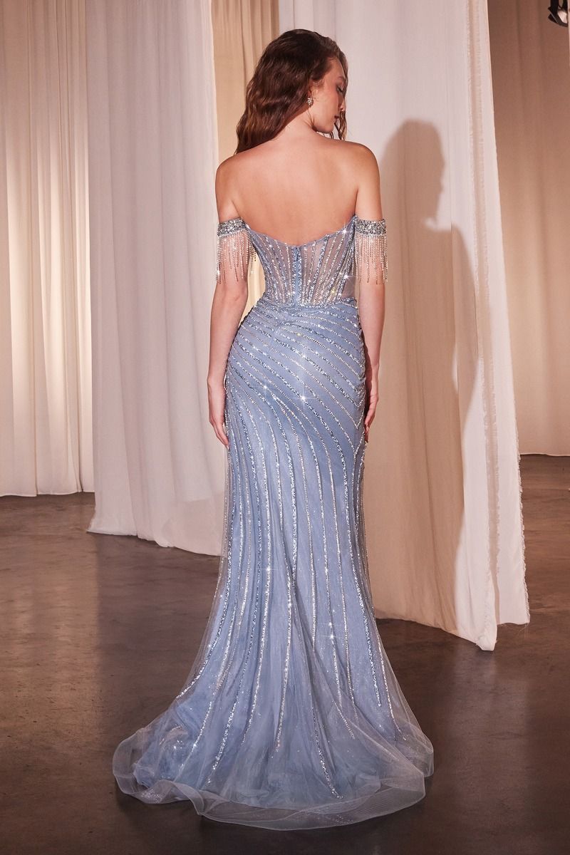 Elegant Paris Gown - Fully Embellished Off the Shoulder Evening Dress for Prom, Wedding & Special Occasions