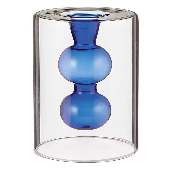 Elegant Cobalt Blue Bubble Glass Vase - Handcrafted Decorative Centerpiece for Home & Wedding Decor | Perfect for Floral Arrangements, Candle Holder, and Tabletop Display