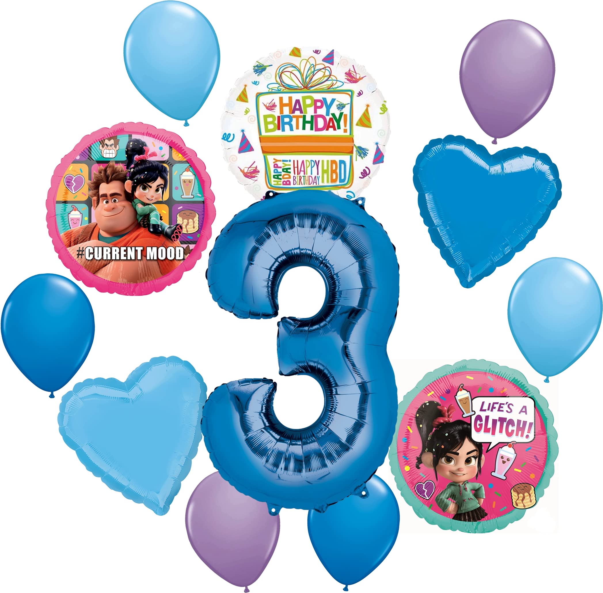 Wreck It Ralph & Vanellope 3rd Birthday Party Decorations - Blue Number 3 Balloon Bouquet Set for Kids Birthday Party | Perfect for Disney Themed Celebrations, Baby Showers & Decor