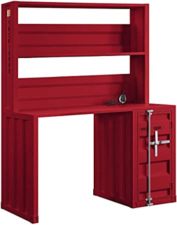 Red Cargo Desk & Hutch - Modern Office Workstation with Storage, Writing & Computer Desk for Home Office, Bedroom, or Study - Perfect for Remote Work & Small Spaces