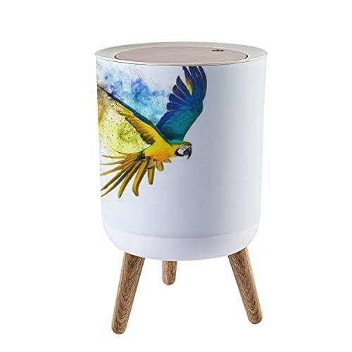 Colorful Flying Parrot Small Trash Can with Lid - 1.8 Gallon Round Press Cover Garbage Bin for Kitchen, Bathroom, Living Room - Dog Proof Wastebasket for Home & Office Use