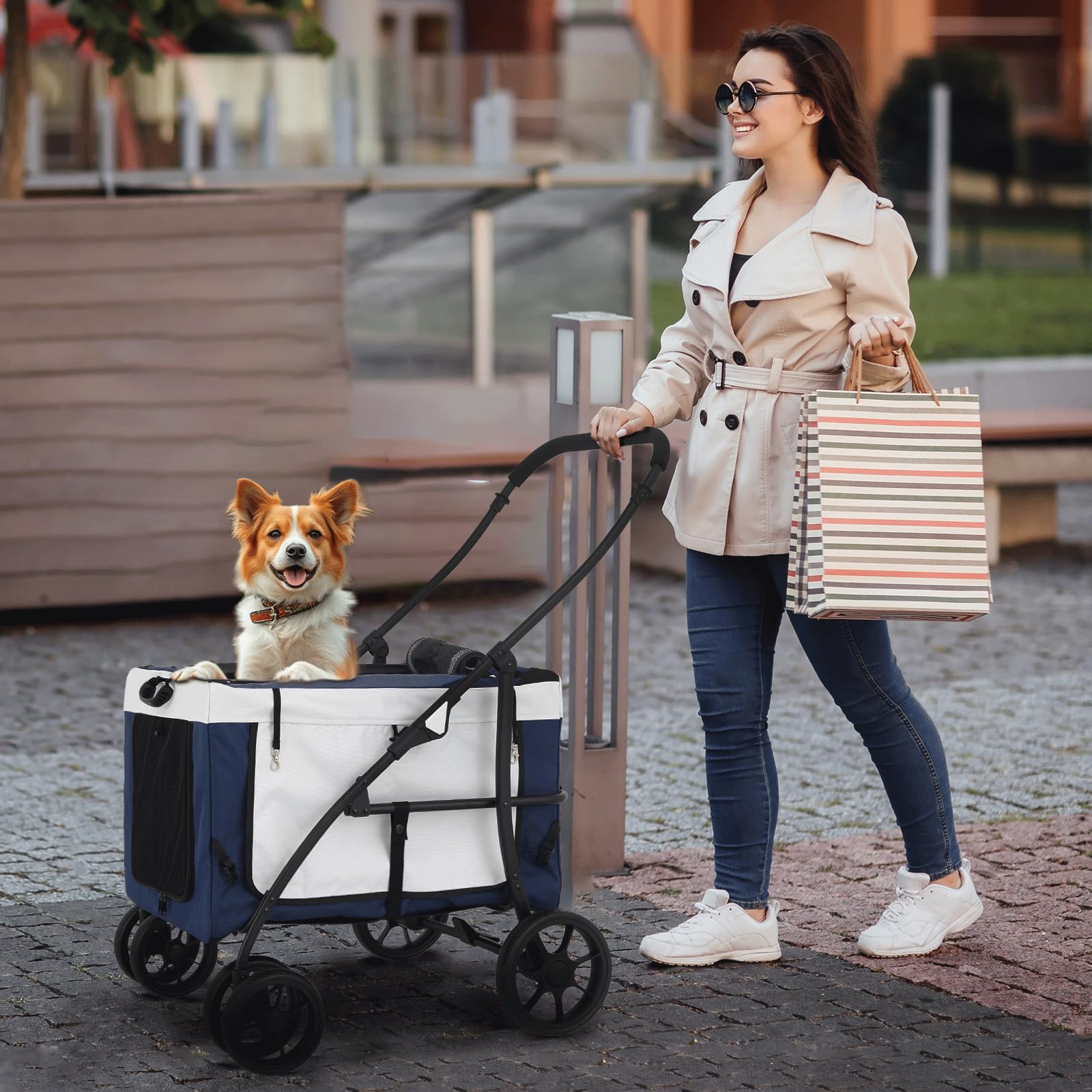 **MoNiBloom 4-Wheel Pet Stroller for Dogs & Cats - Detachable Carrier, Collapsible Travel Cart, Soft Dog Crate - Perfect for Jogging, Shopping & Outdoor Adventures**