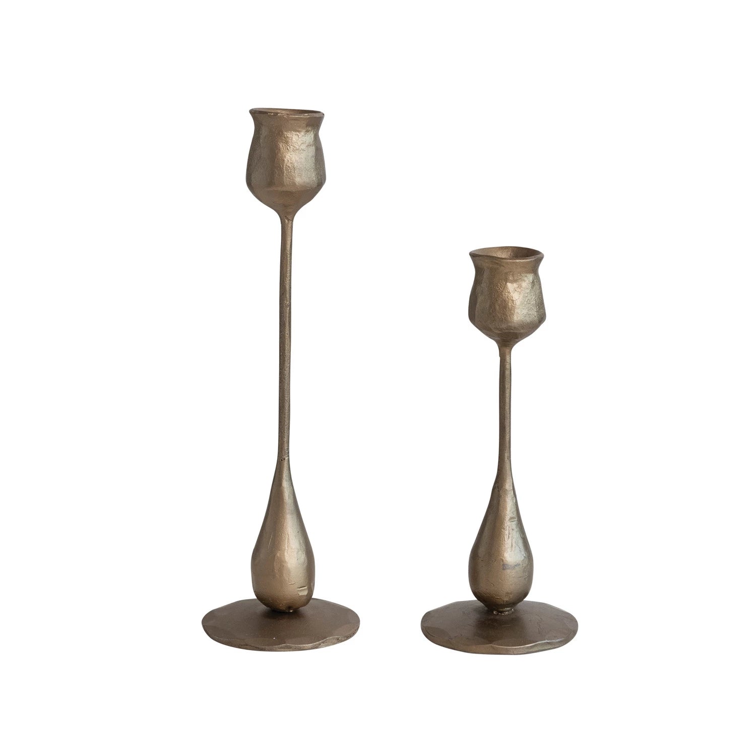 Antique Brass Hand-Forged Iron Taper Candle Holders - Vintage Home Decor for Dining Table, Mantel & Wedding Centerpieces