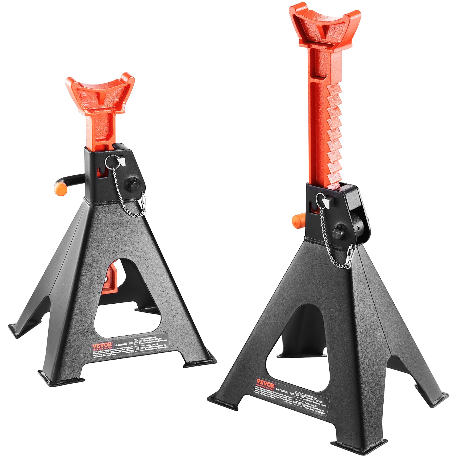 VEVOR 6 Ton (13,000 lbs) Capacity Heavy Duty Jack Stands - Double Locking Safety, 14.2-23 Inch Adjustable Height - for SUV, Pickup Truck, Car & UTV/ATV Vehicle Maintenance & Repair - Red (1 Pair)