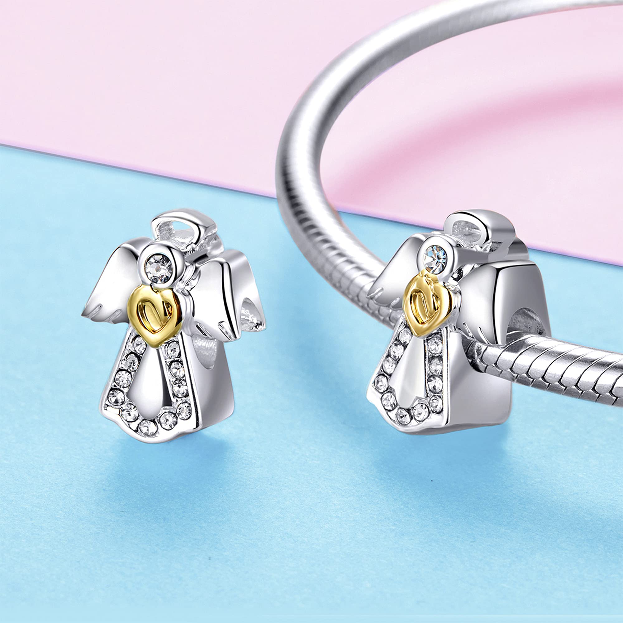 925 Sterling Silver Angel Love Heart & Four Leaf Clover Charms for Bracelet - Christmas, Mother's Day, Birthday Jewelry Gifts for Women - Perfect for DIY Jewelry Making, Friendship Bracelets & Special Occasion Gifts