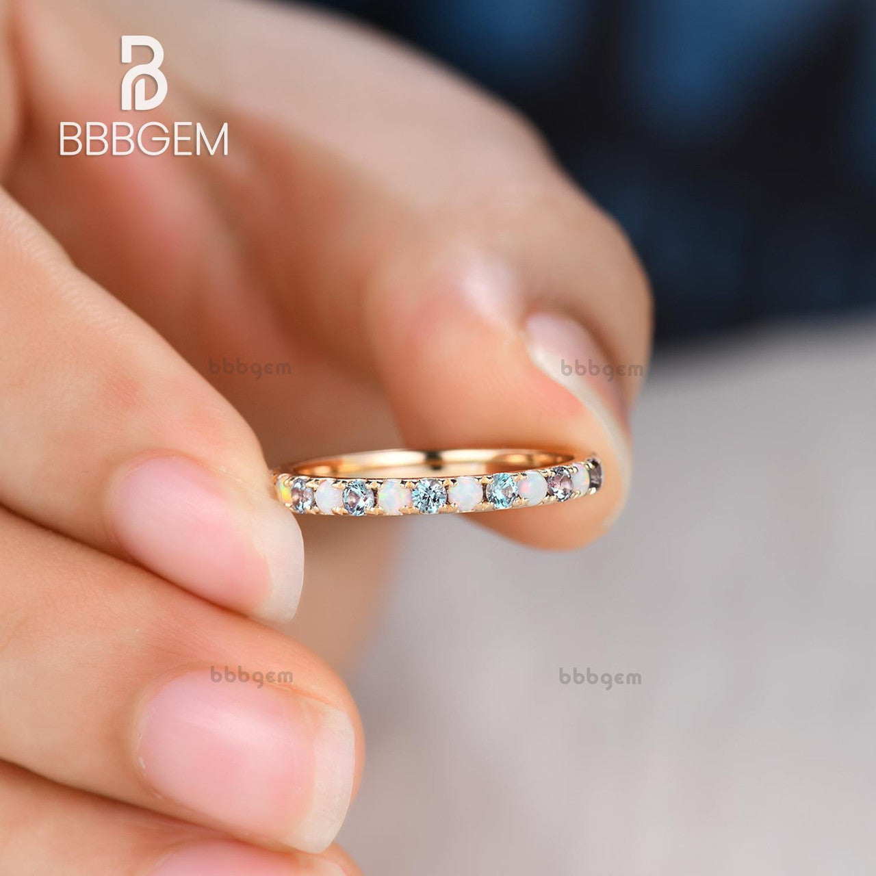 Opal and Alexandrite Wedding Band - Full Eternity Ring in 14K/18K Gold for Women | Elegant Bridal Jewelry, Anniversary Gift, Engagement Ring Alternative
