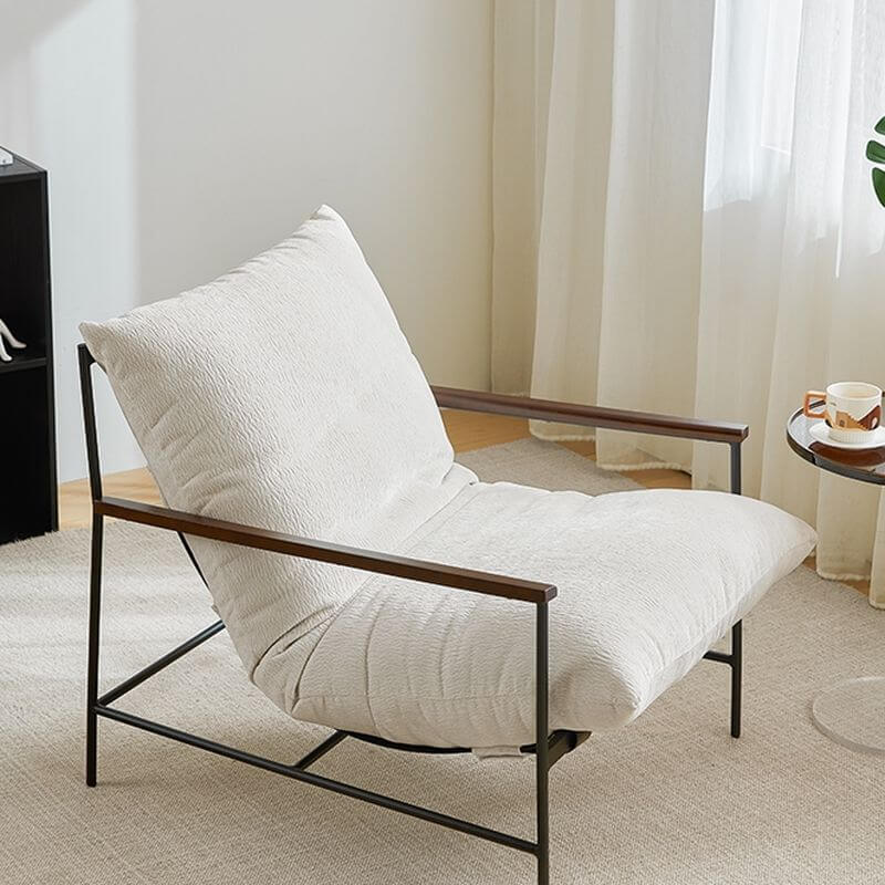 Minimalist White Armchair with Tufted Back & Button Details - Removable Slipcover & Cushions - Modern Living Room, Bedroom, or Office Seating Furniture for Home Decor