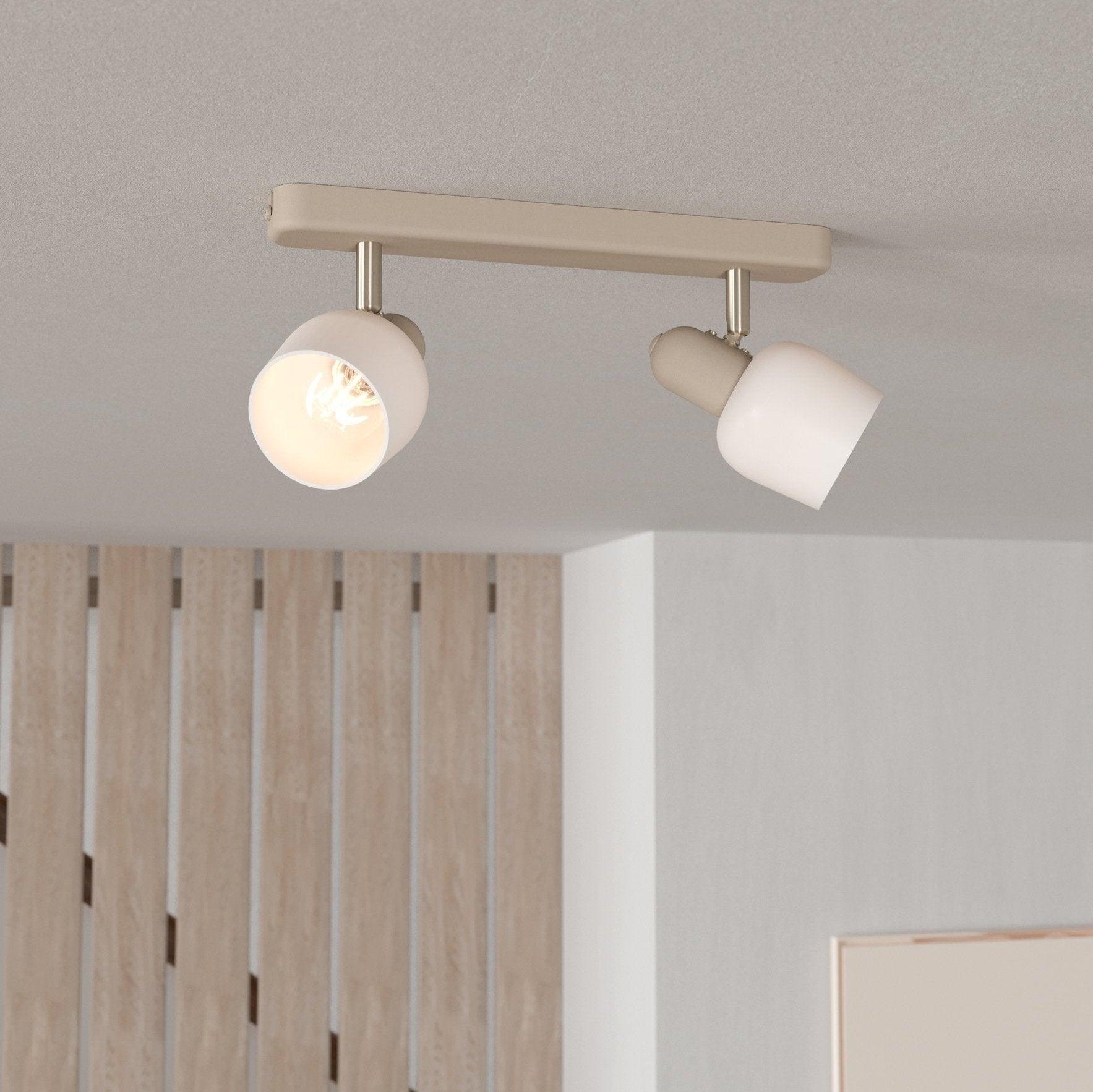 Eglo Corato 2-Light Bar Spotlight in Sand & White Glass - Modern Ceiling Lighting for Kitchen, Bathroom, and Hallway