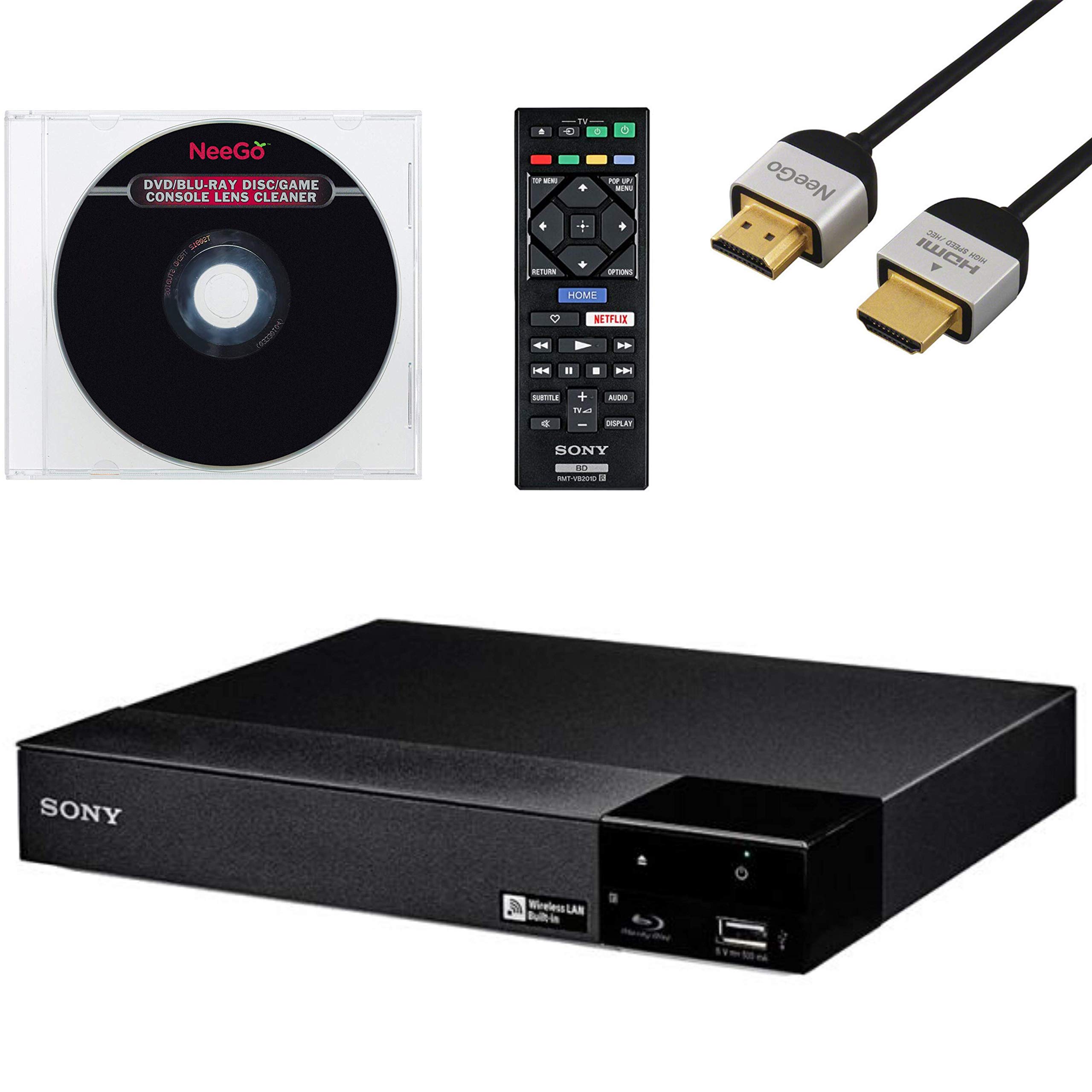 Sony BDP-S3700/BDP-BX370 Blu-Ray DVD Player with Remote - Smart TV Compatible, Built-in Wi-Fi, HDMI Cable, Ethernet Port & Lens Cleaner - Perfect for Home Theater & Movie Nights