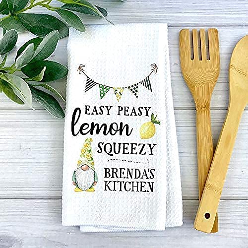 Custom Gnome Theme Dish Towel - Personalized Lemon Print Kitchen Towel | Summer Kitchen Decor & Seasonal Home Accessories | Housewarming Gift for Friend | Perfect for Farmhouse Kitchens, Holiday Decor & Hostess Gifts