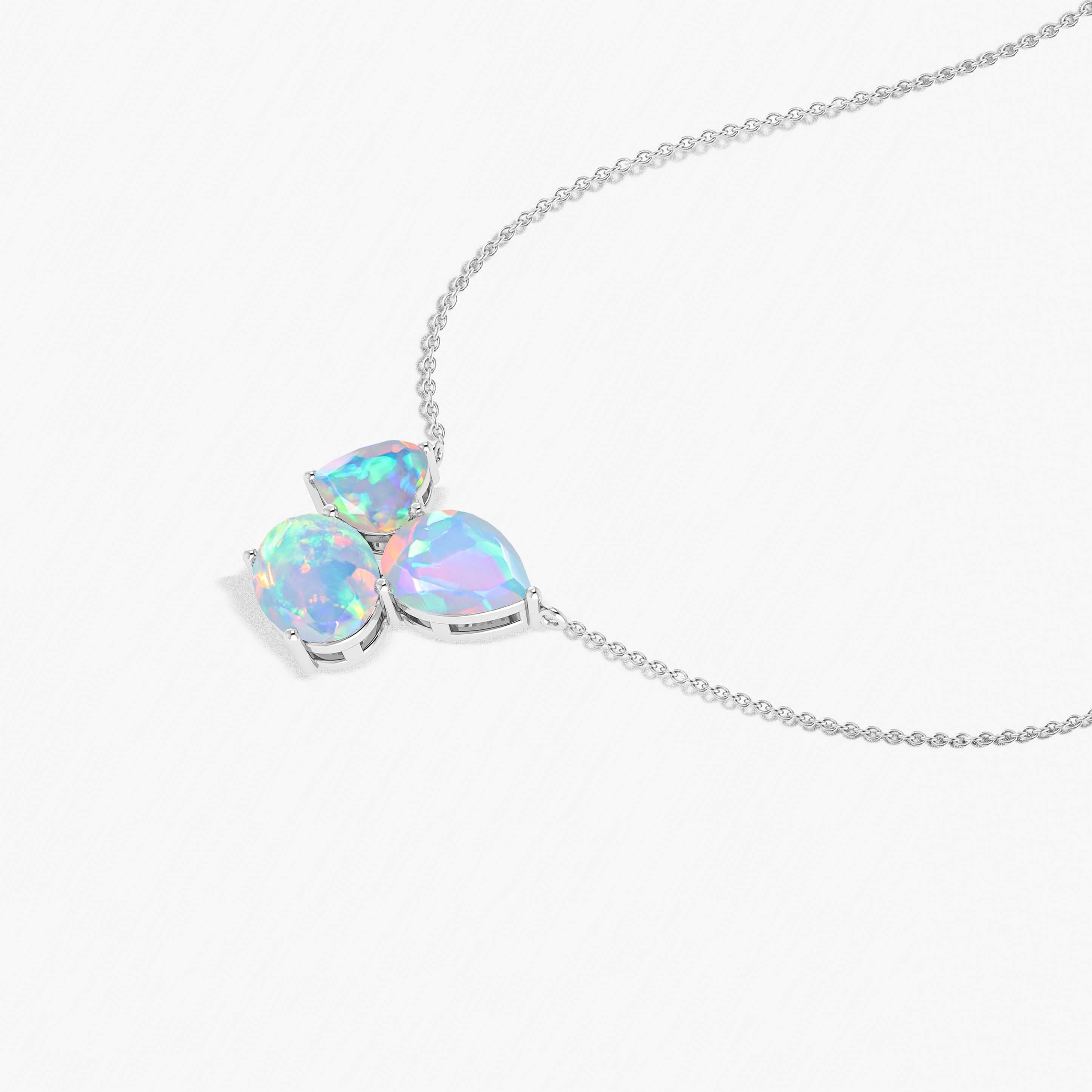 White Opal Three Stone Pendant Necklace - Elegant Sterling Silver Jewelry for Women | Perfect for Weddings, Anniversaries & Special Occasions