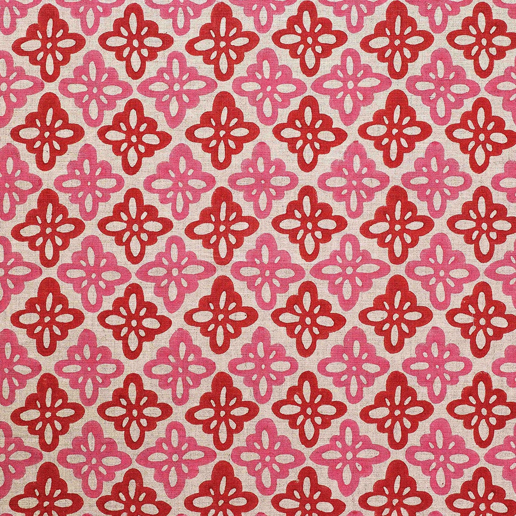 Pattee Block Printed Linen Fabric - Pink Sample for DIY Crafts, Home Decor & Fashion Accessories
