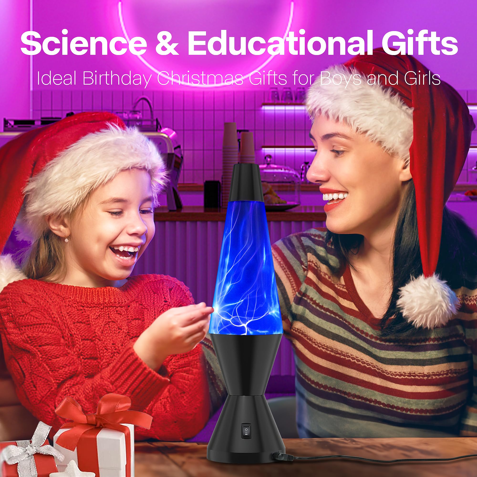 14-inch Plasma Ball Lamp - Touch & Sound Sensitive Lightning STEM Toy with AC Adapter | Science Discovery Gift for Kids & Adults | Perfect for Bedroom Night Light, Desk Decor & Science Education (Blue)