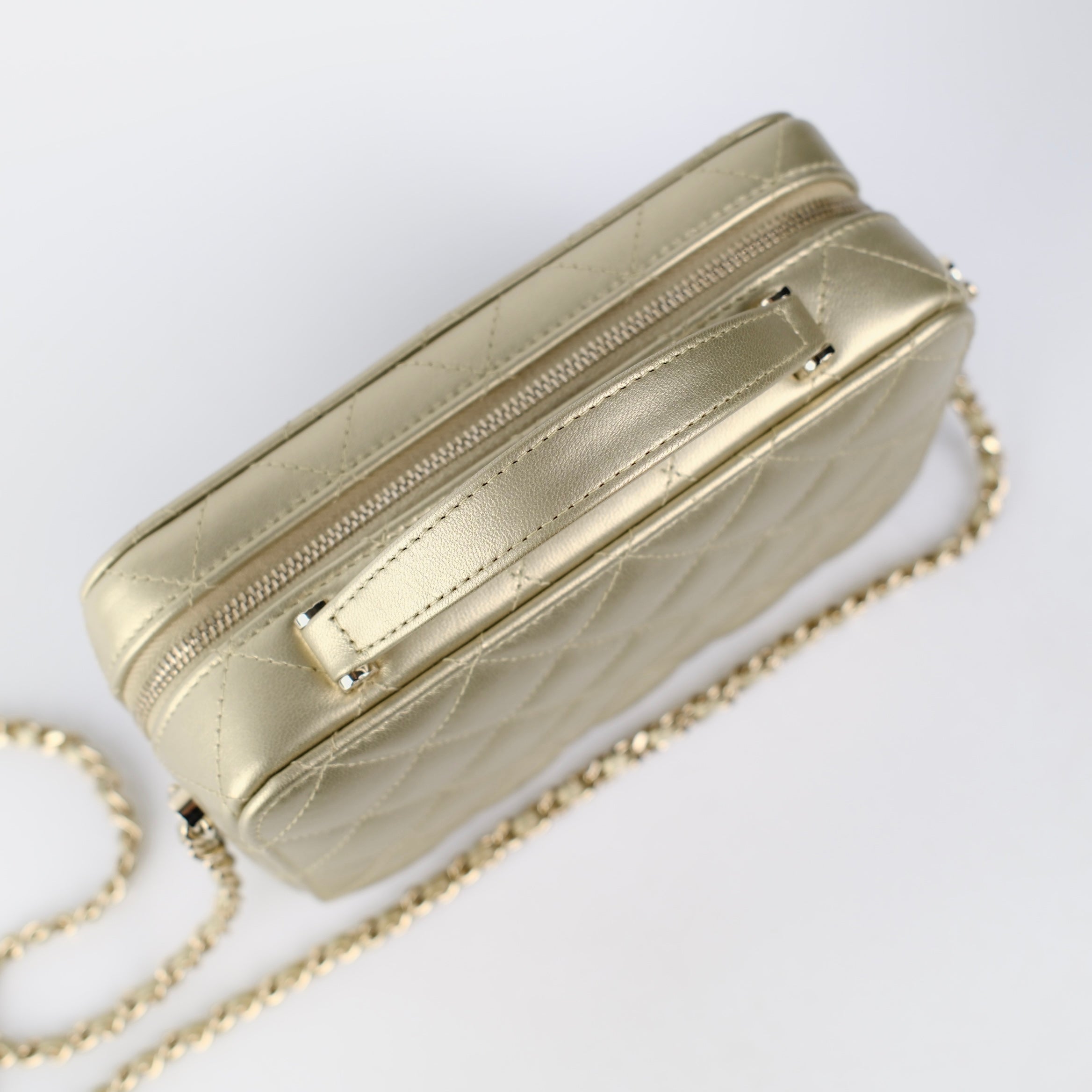 Chanel Champagne Gold Top Handle Vanity Crossbody Bag with Mirror - Luxury Designer Handbag for Women, Evening Parties & Special Occasions