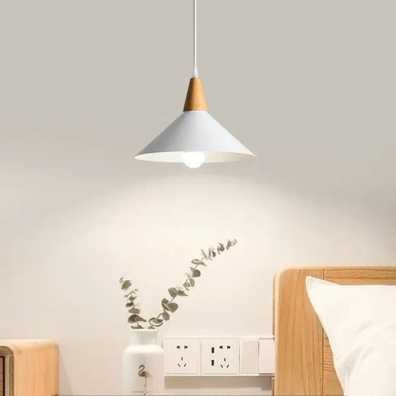 Modern White Pendant Light with Wooden Handle - Stylish Ceiling Lighting for Kitchen, Dining Room and Bedroom Decor