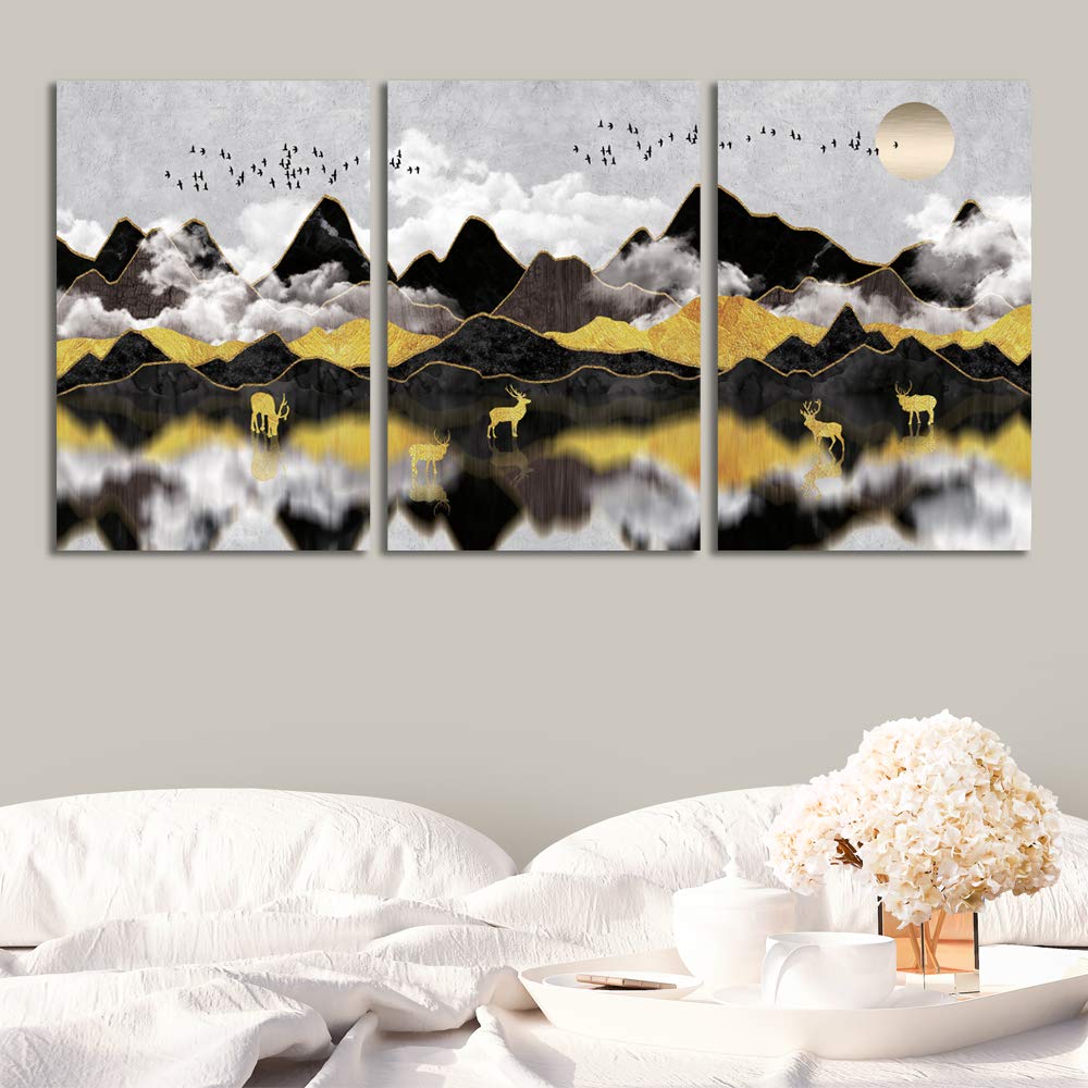 Abstract Chinese Landscape Canvas Wall Art - 3 Panel Framed Prints 24x36 Inches for Living Room, Bedroom & Office Decor | Modern Home Artwork