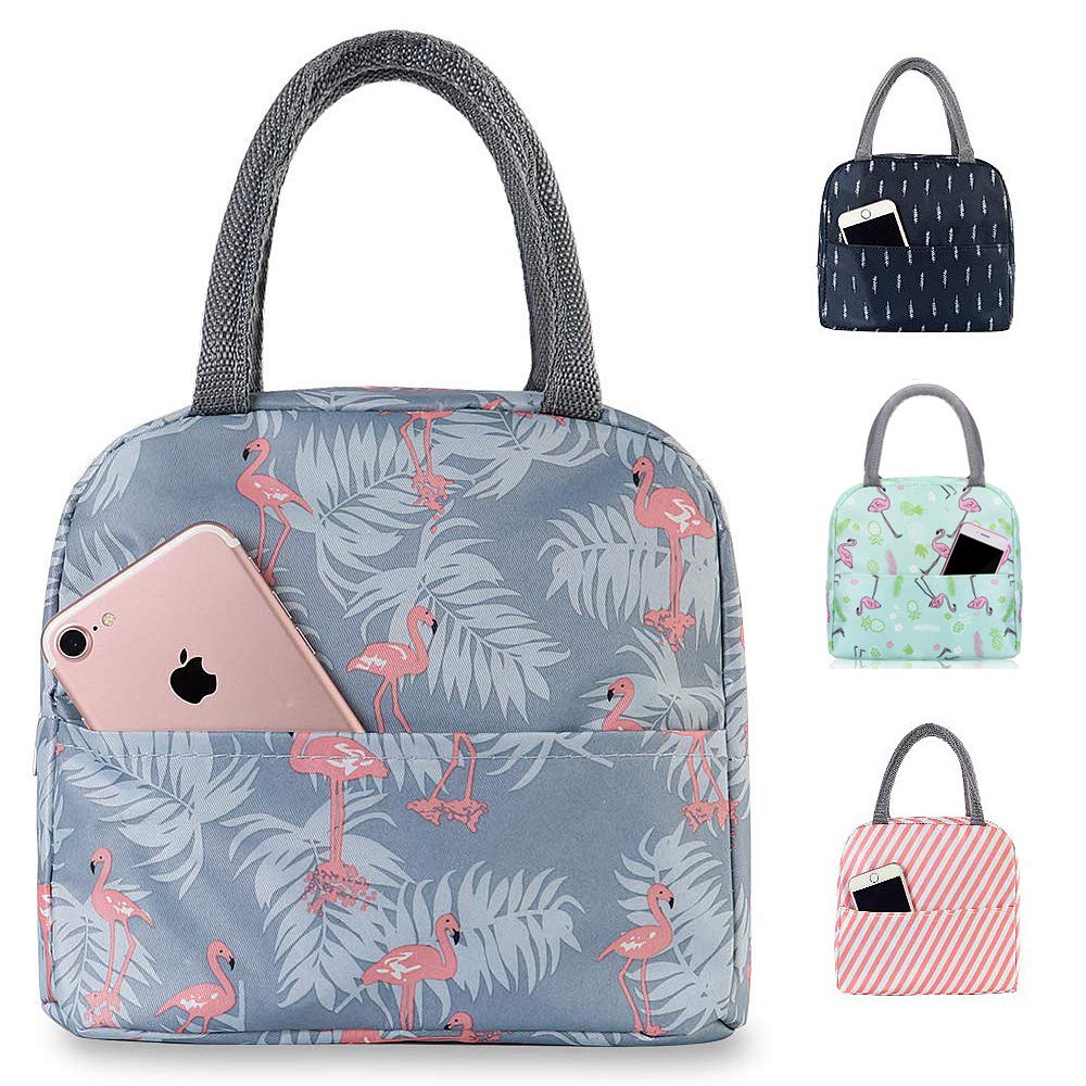 Insulated Leakproof Lunch Bag for Women & Men - Wide Opening Cooler Tote for Work, School, Picnic & Outdoor Travel - Blue Flamingo Design - Perfect for Office, Hiking, Beach & Daily Commute
