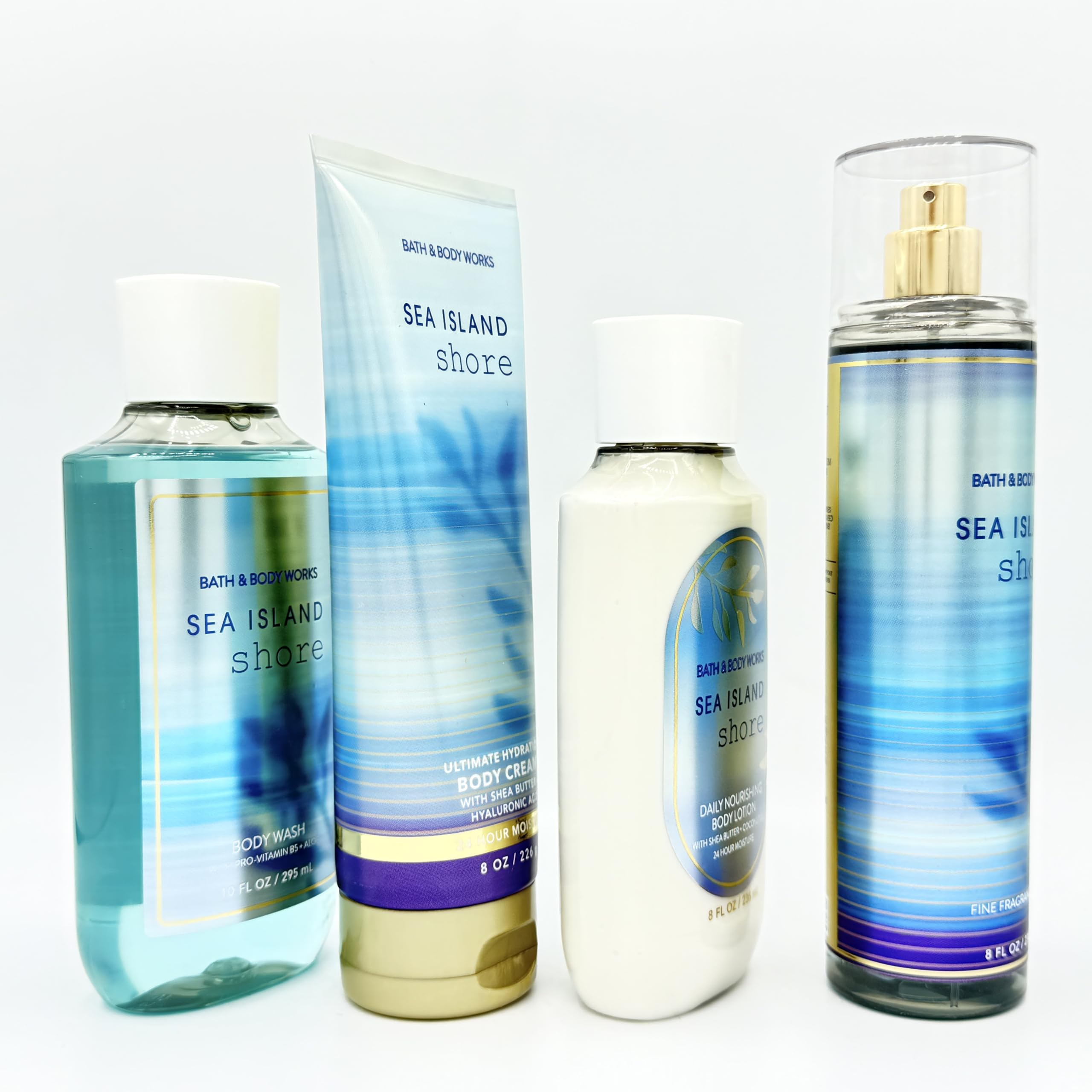 Sea Island Shore 4-Piece Bath & Body Gift Set - Moisturizing Body Wash, Hydrating Body Cream, Nourishing Body Lotion & Fragrance Mist for Dry Skin Care | Spa Day, Self Care Routine & Luxury Bath Essentials