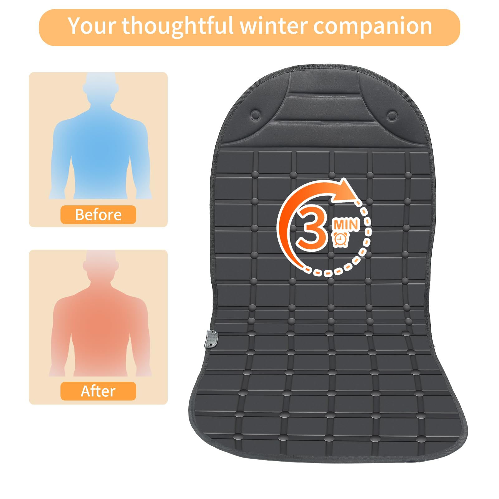 Premium Adjustable Winter Seat Covers with Buckle - 2-Pack Black Car Seat Cushions for Back & Seat Support - Perfect for Cold Weather Commuting & Long Road Trips